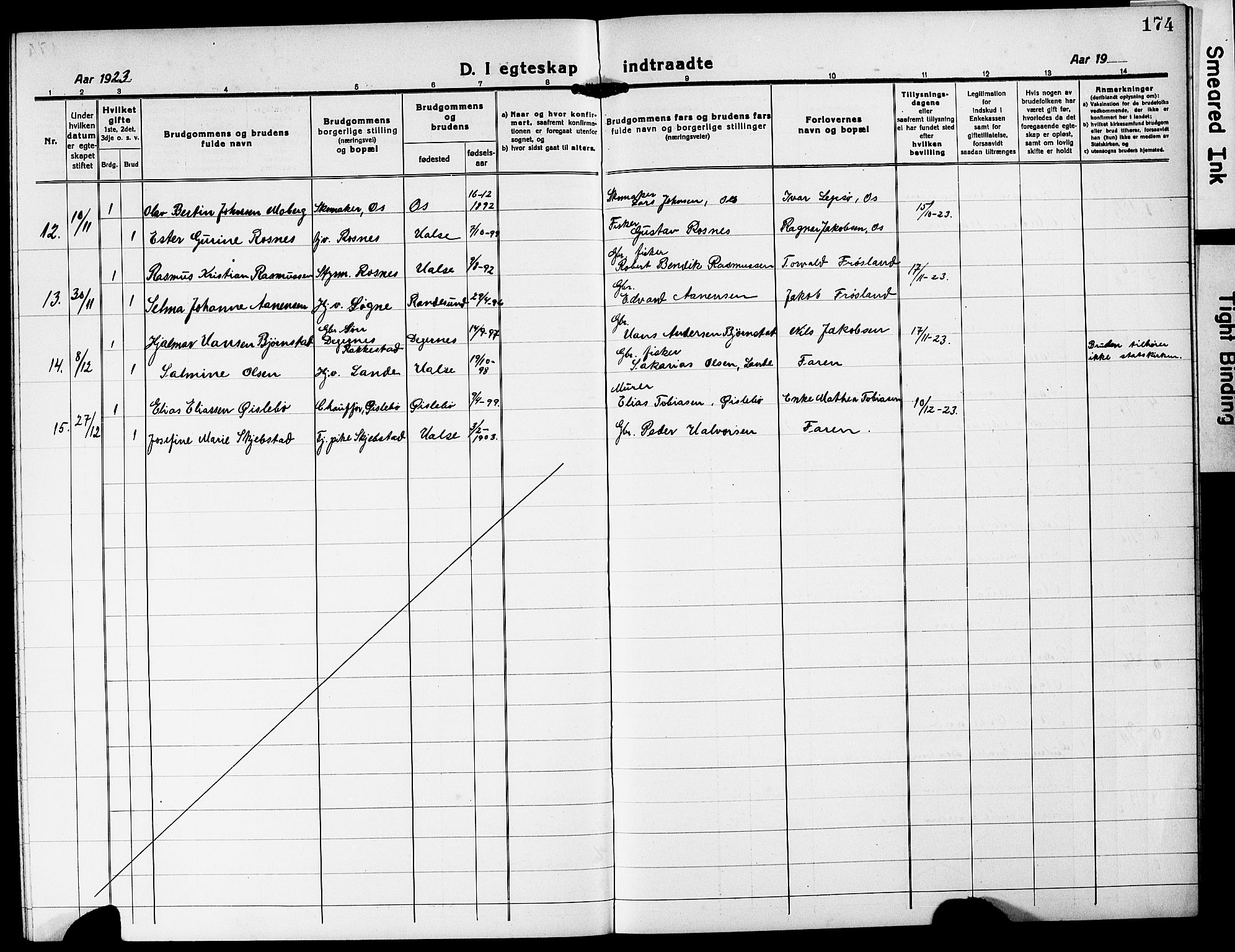 Mandal sokneprestkontor, SAK/1111-0030/F/Fb/Fba/L0013: Parish register (copy) no. B 7, 1918-1931, p. 174