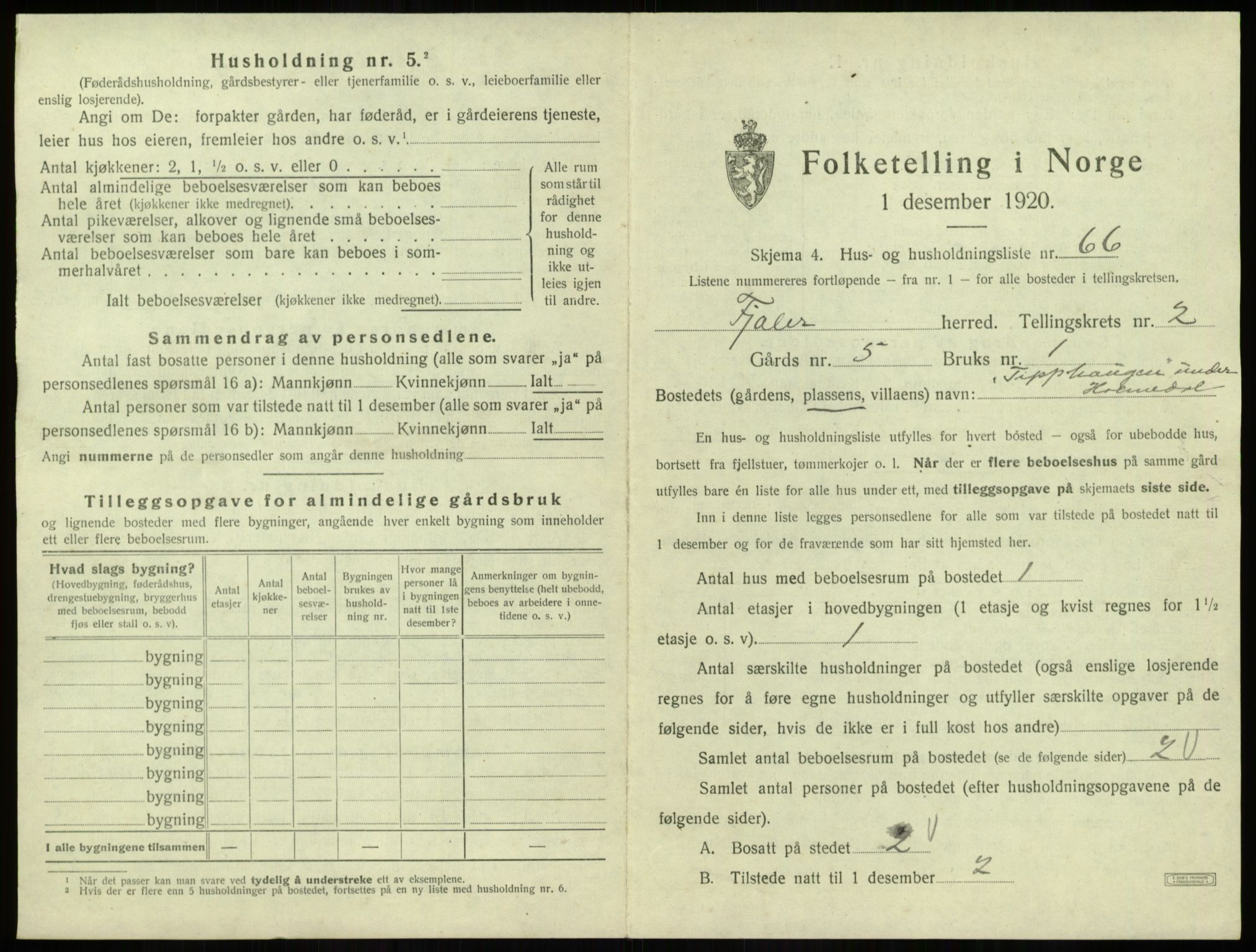 SAB, 1920 census for Fjaler, 1920, p. 283