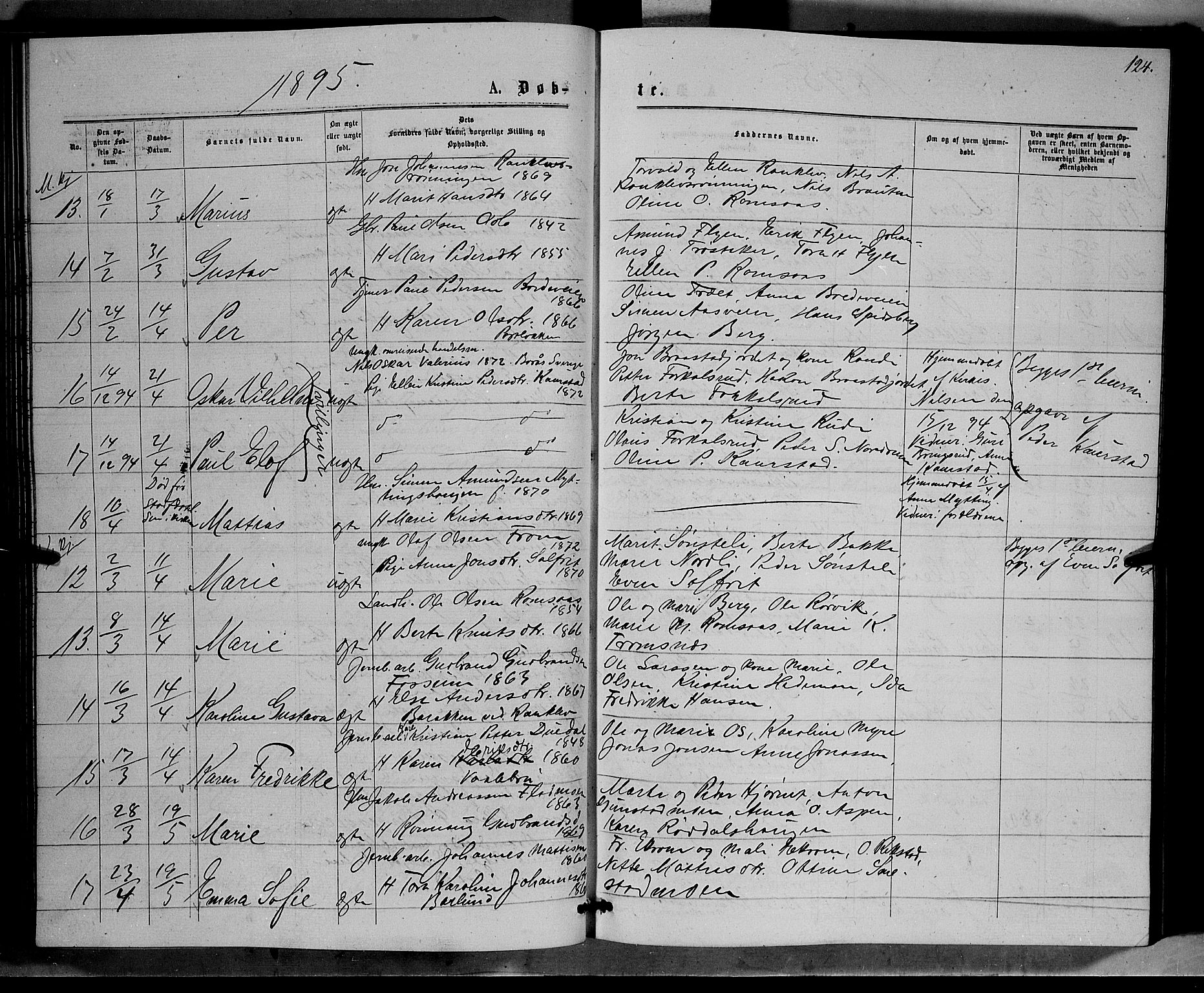 Ringebu prestekontor, AV/SAH-PREST-082/H/Ha/Hab/L0006: Parish register (copy) no. 6, 1880-1898, p. 124