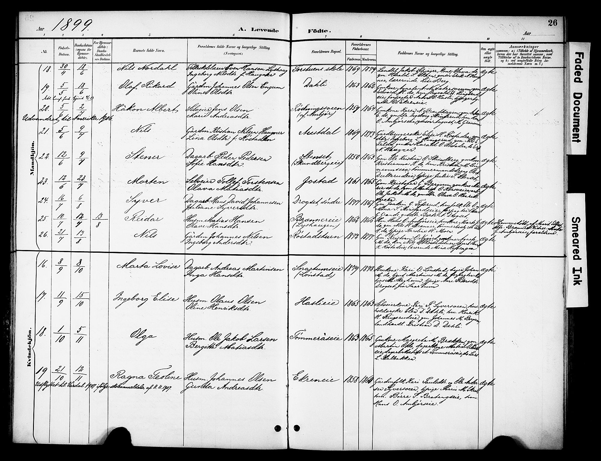 Biri prestekontor, SAH/PREST-096/H/Ha/Haa/L0008: Parish register (official) no. 8, 1894-1901, p. 26