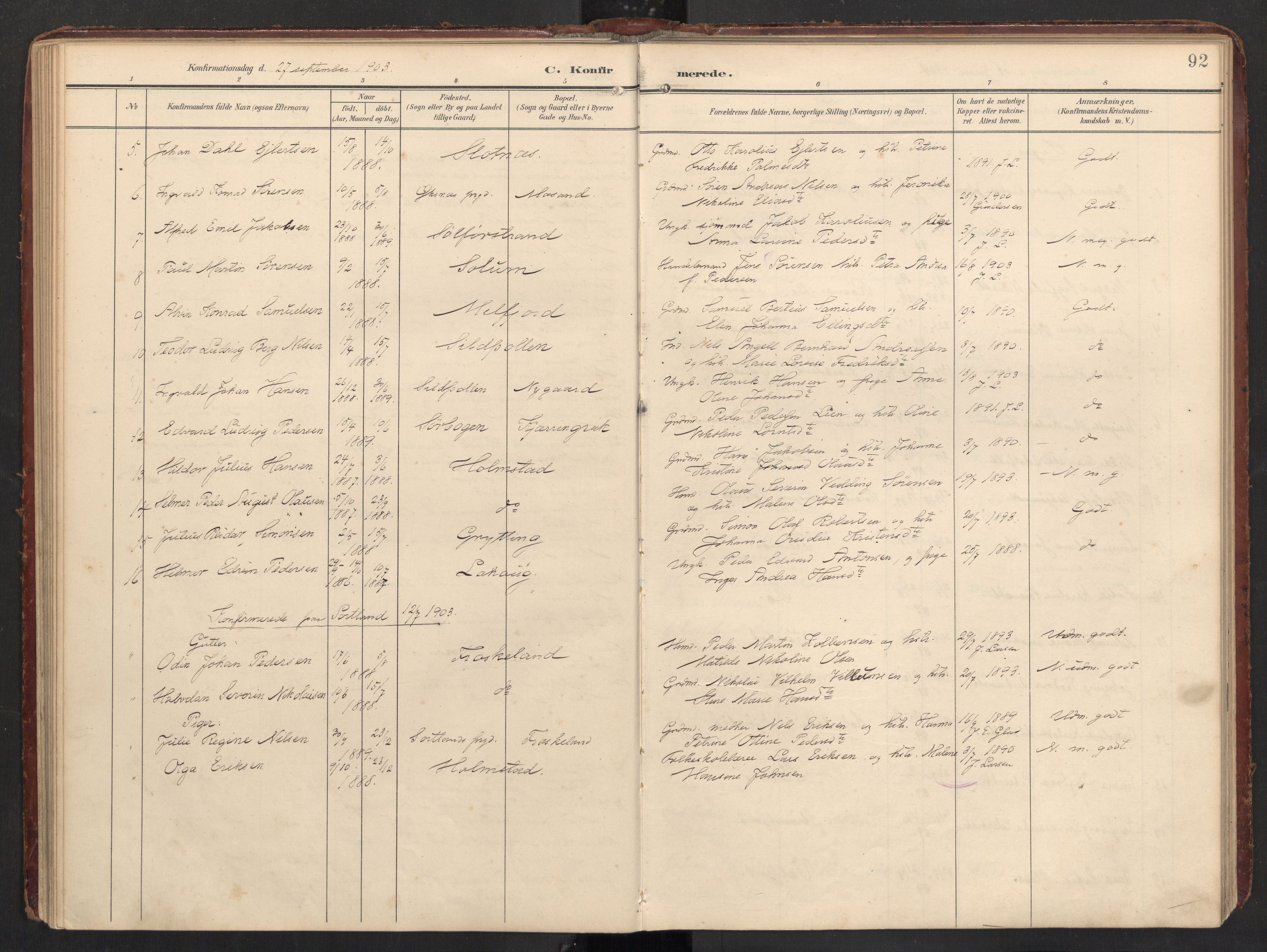 Ministerialprotokoller, klokkerbøker og fødselsregistre - Nordland, AV/SAT-A-1459/890/L1287: Parish register (official) no. 890A02, 1903-1915, p. 92