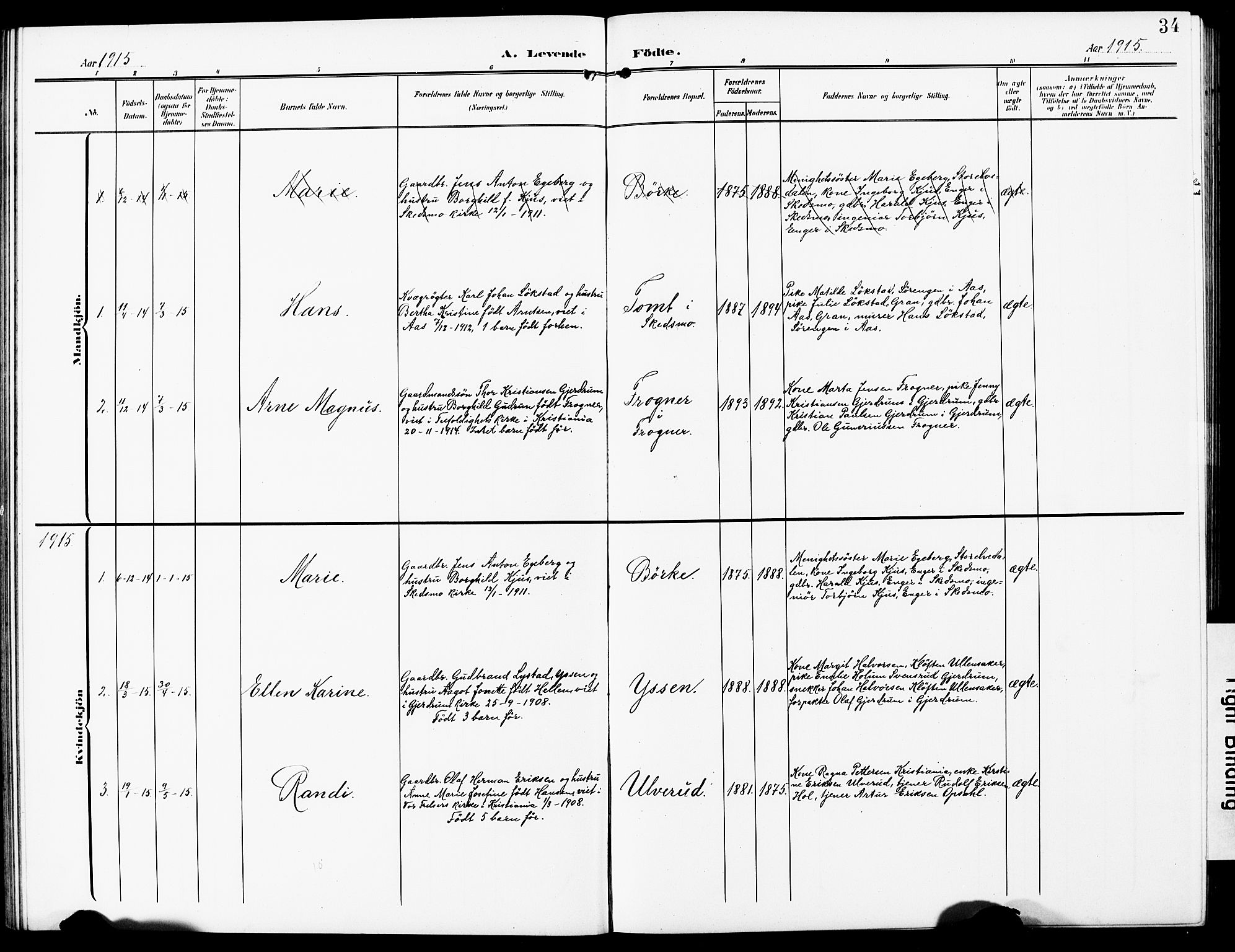 Sørum prestekontor Kirkebøker, AV/SAO-A-10303/G/Gb/L0001: Parish register (copy) no. II 1, 1907-1929, p. 34