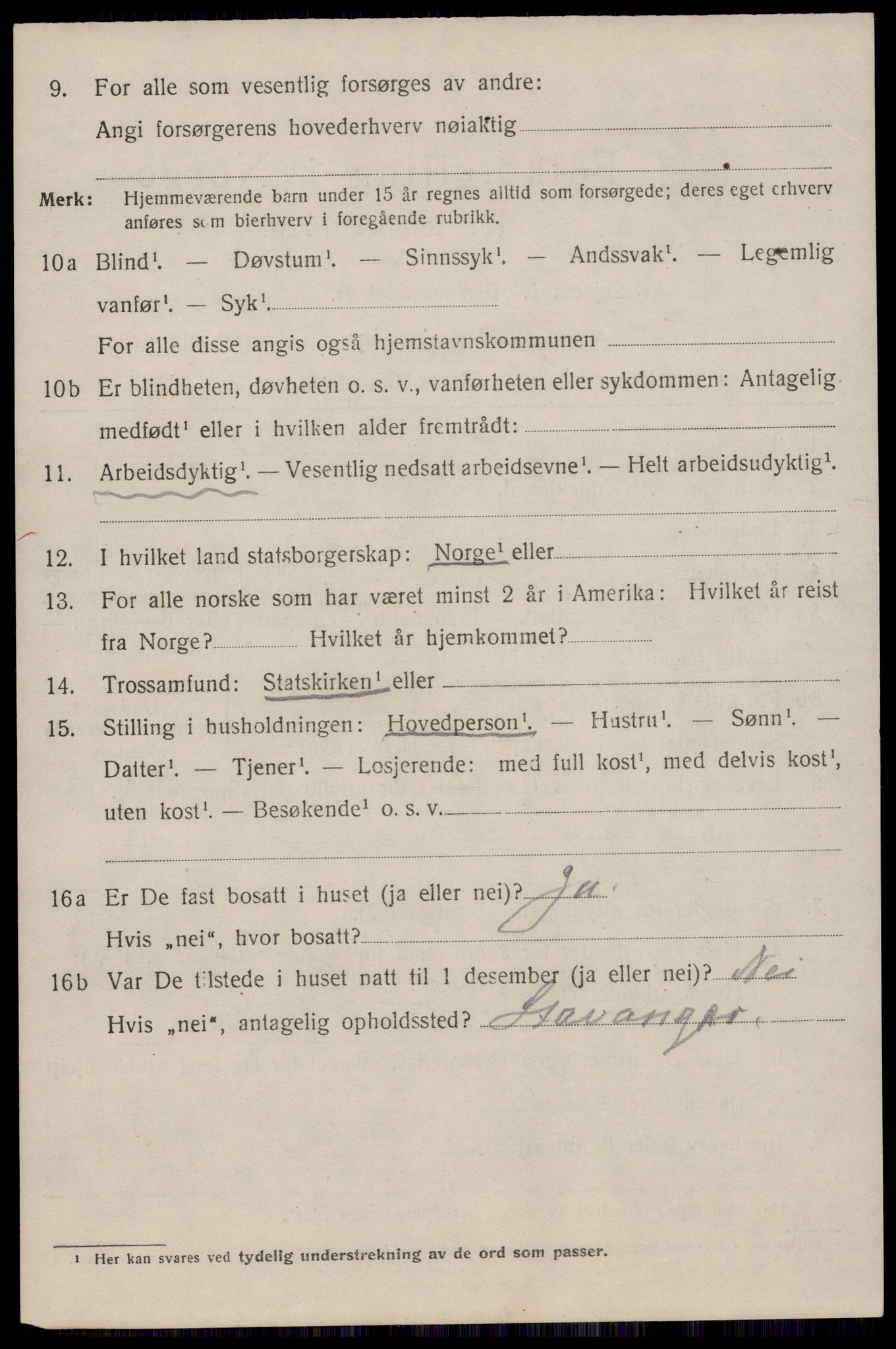 SAST, 1920 census for Sandnes, 1920, p. 5791