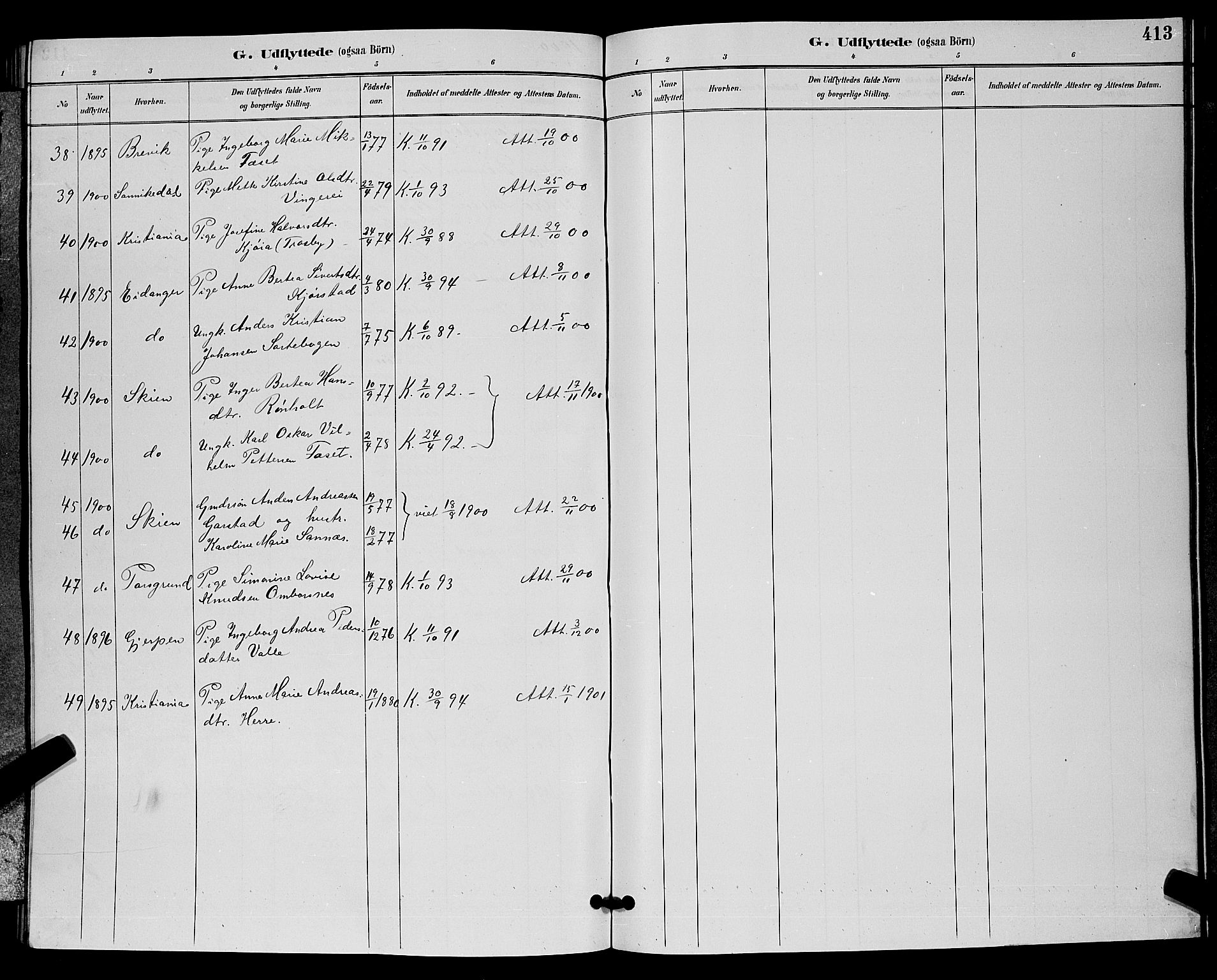 Bamble kirkebøker, SAKO/A-253/G/Ga/L0009: Parish register (copy) no. I 9, 1888-1900, p. 413