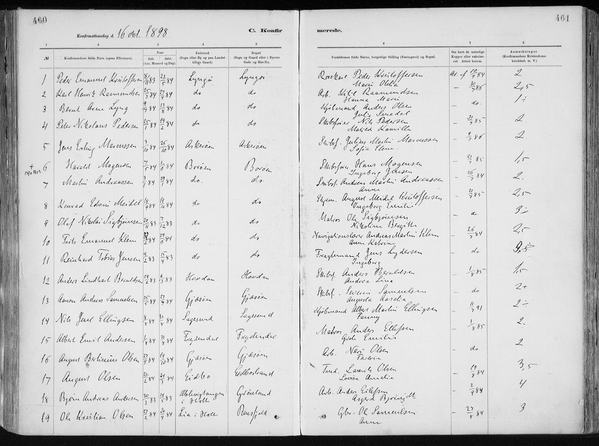 Dypvåg sokneprestkontor, AV/SAK-1111-0007/F/Fa/Faa/L0008: Parish register (official) no. A 8, 1885-1906, p. 460-461