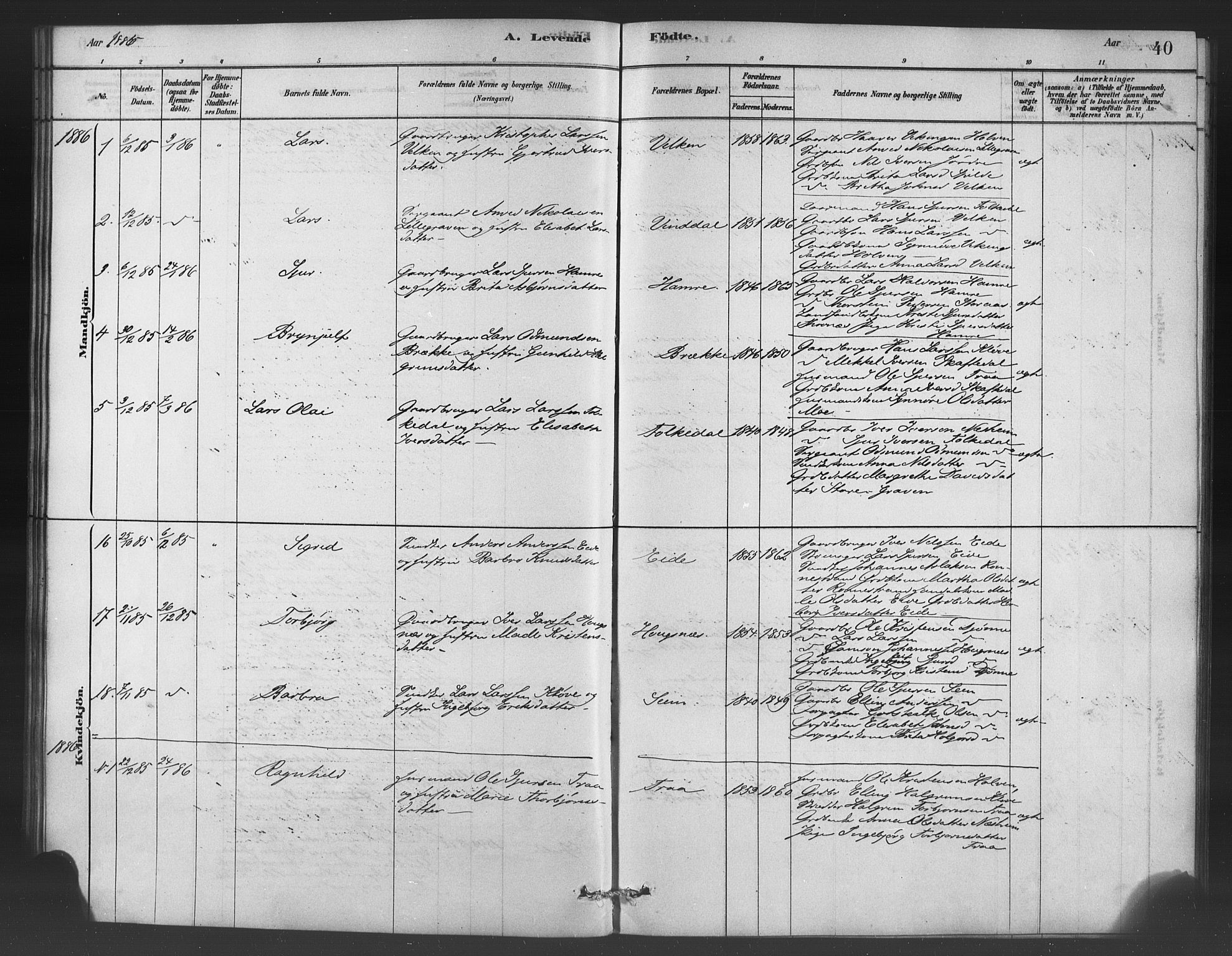 Ulvik sokneprestembete, AV/SAB-A-78801/H/Haa: Parish register (official) no. C 1, 1878-1903, p. 40