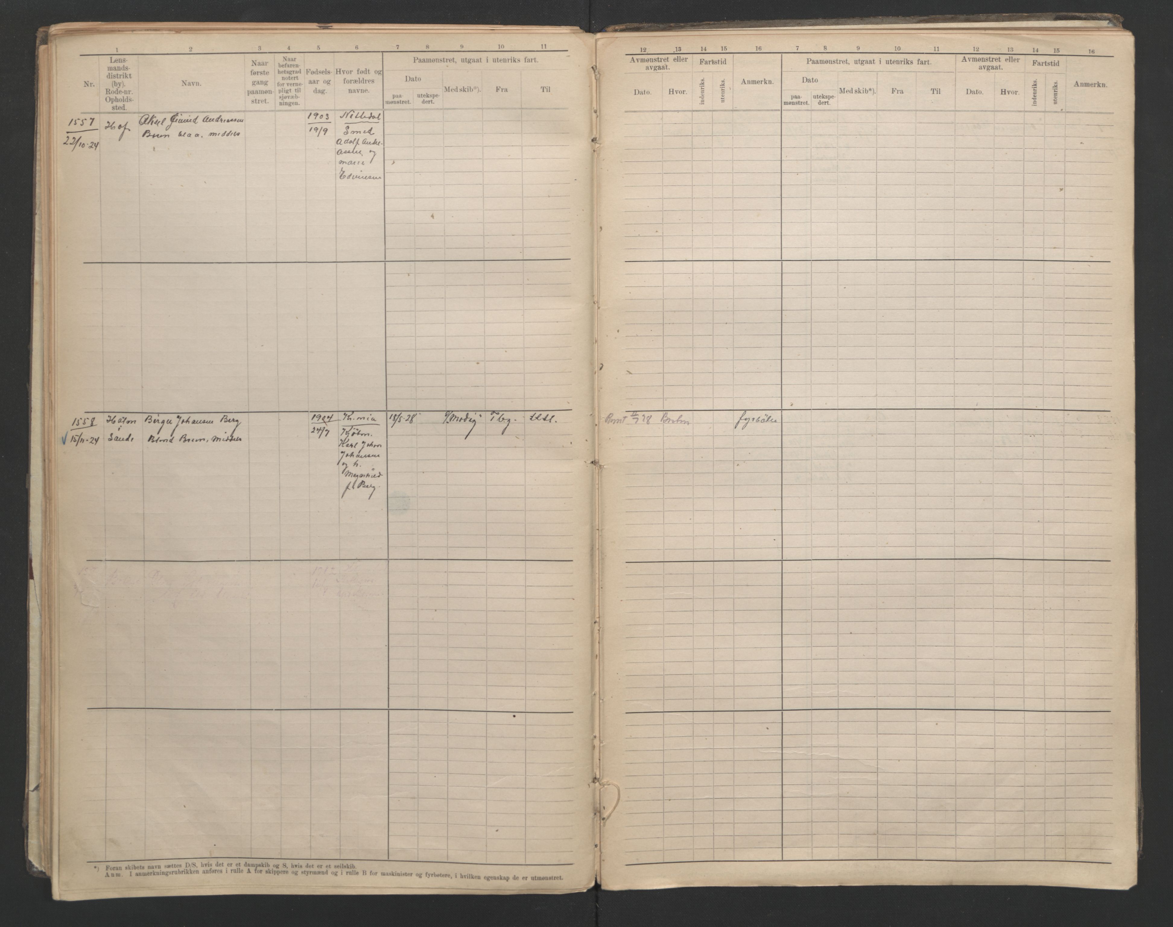 Holmestrand innrulleringskontor, AV/SAKO-A-1151/F/Fc/L0006: Hovedrulle, 1922-1929, p. 44