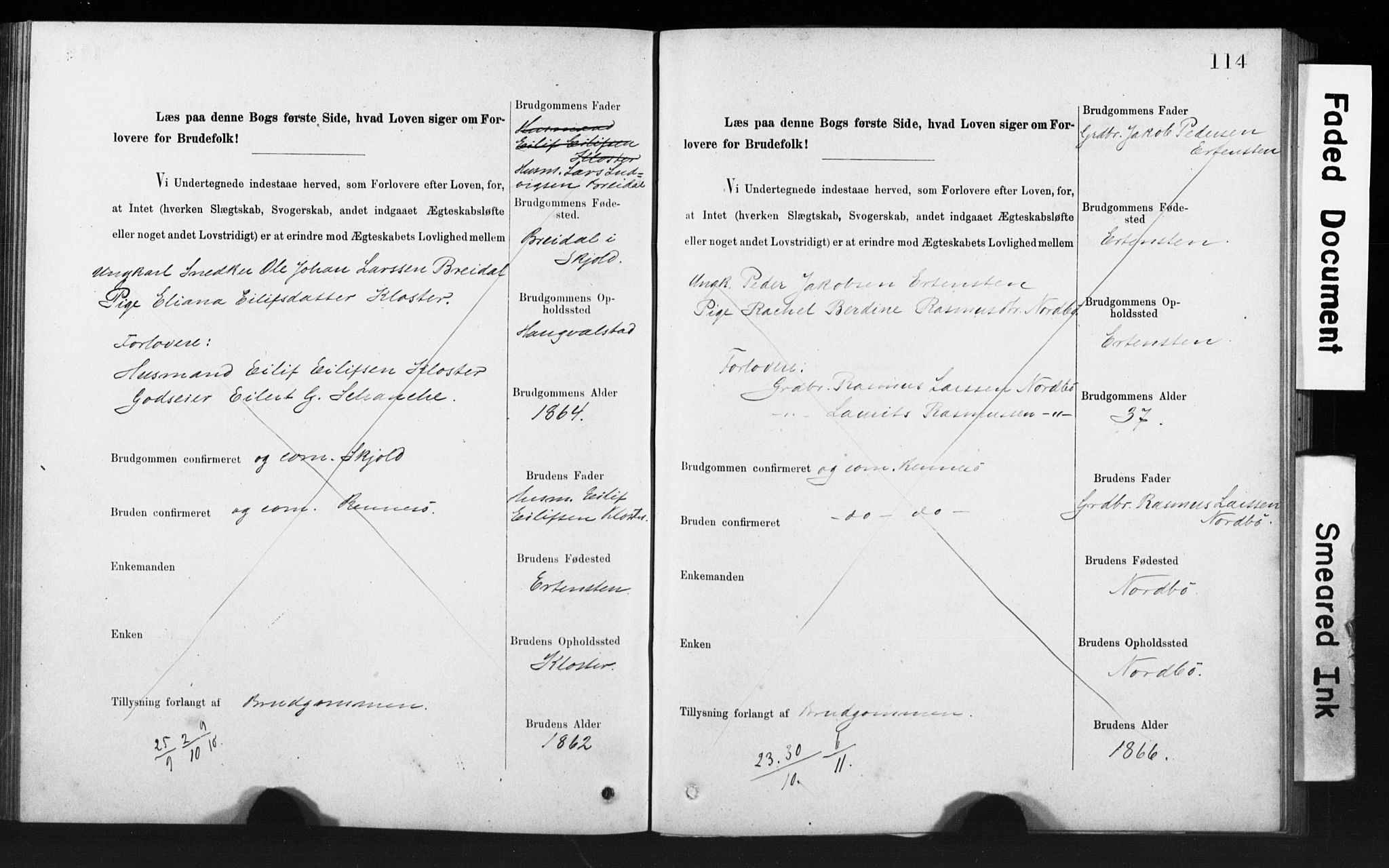 Rennesøy sokneprestkontor, SAST/A -101827/I/Ie/L0001: Banns register no. 1, 1873-1898, p. 114
