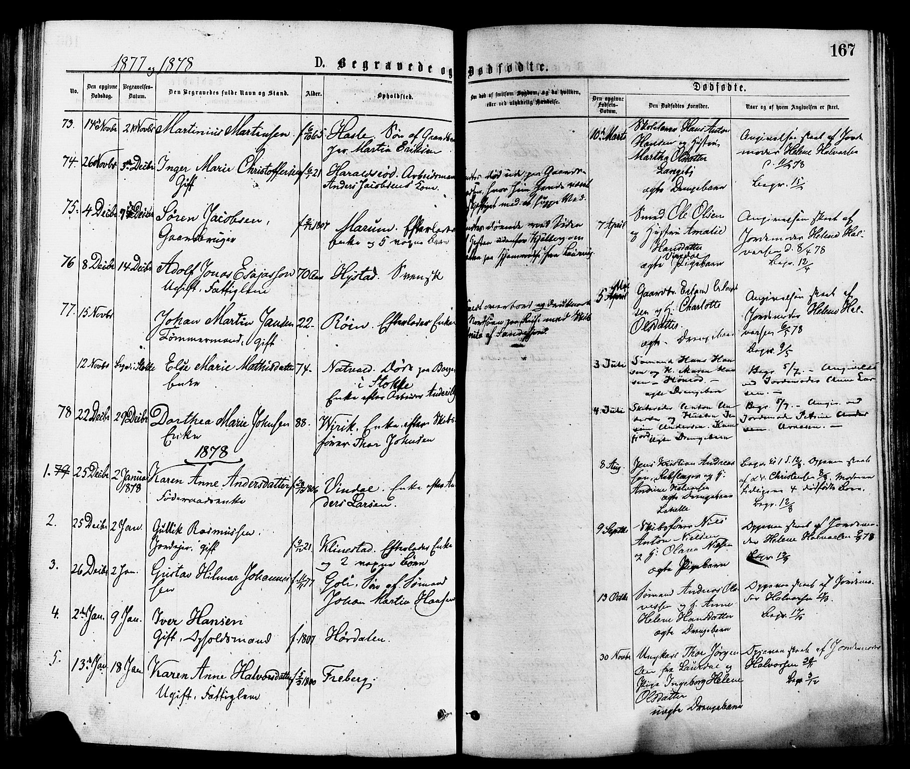 Sandar kirkebøker, SAKO/A-243/F/Fa/L0011: Parish register (official) no. 11, 1872-1882, p. 167