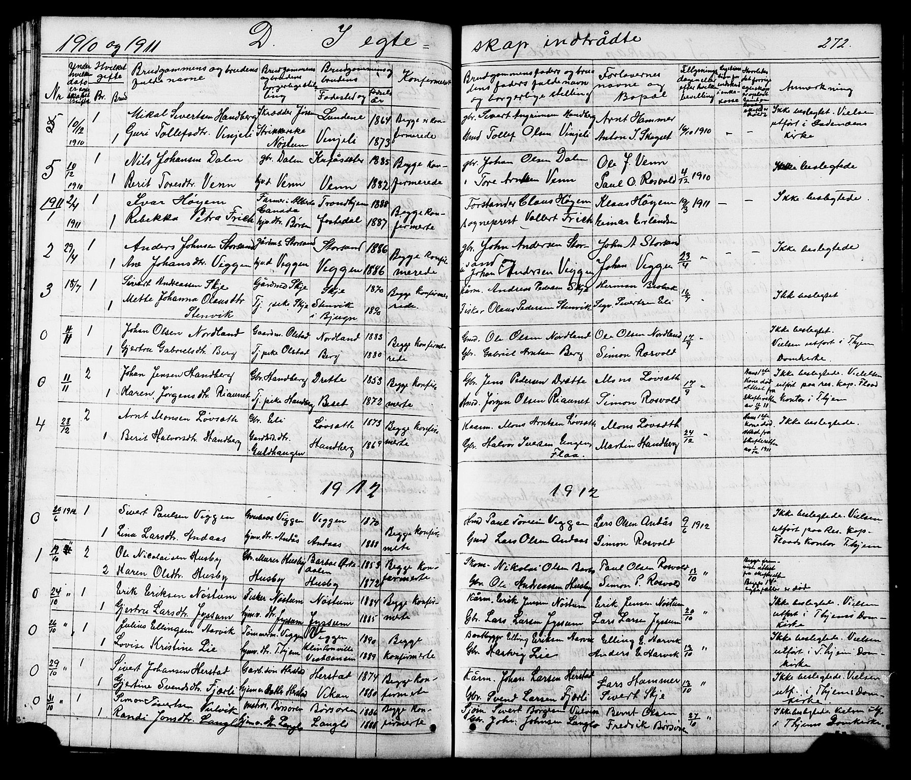 Ministerialprotokoller, klokkerbøker og fødselsregistre - Sør-Trøndelag, SAT/A-1456/665/L0777: Parish register (copy) no. 665C02, 1867-1915, p. 272