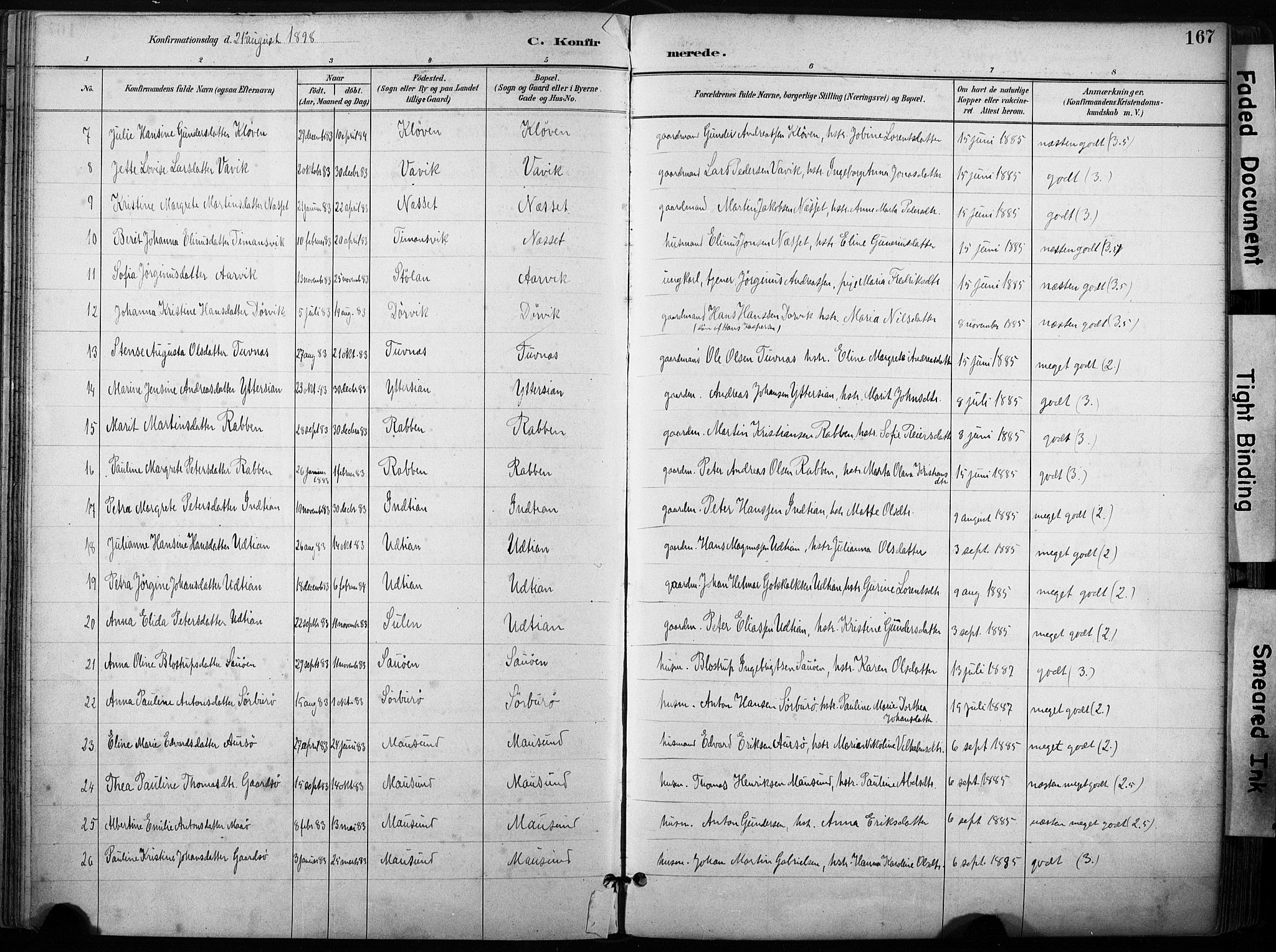 Ministerialprotokoller, klokkerbøker og fødselsregistre - Sør-Trøndelag, AV/SAT-A-1456/640/L0579: Parish register (official) no. 640A04, 1889-1902, p. 167