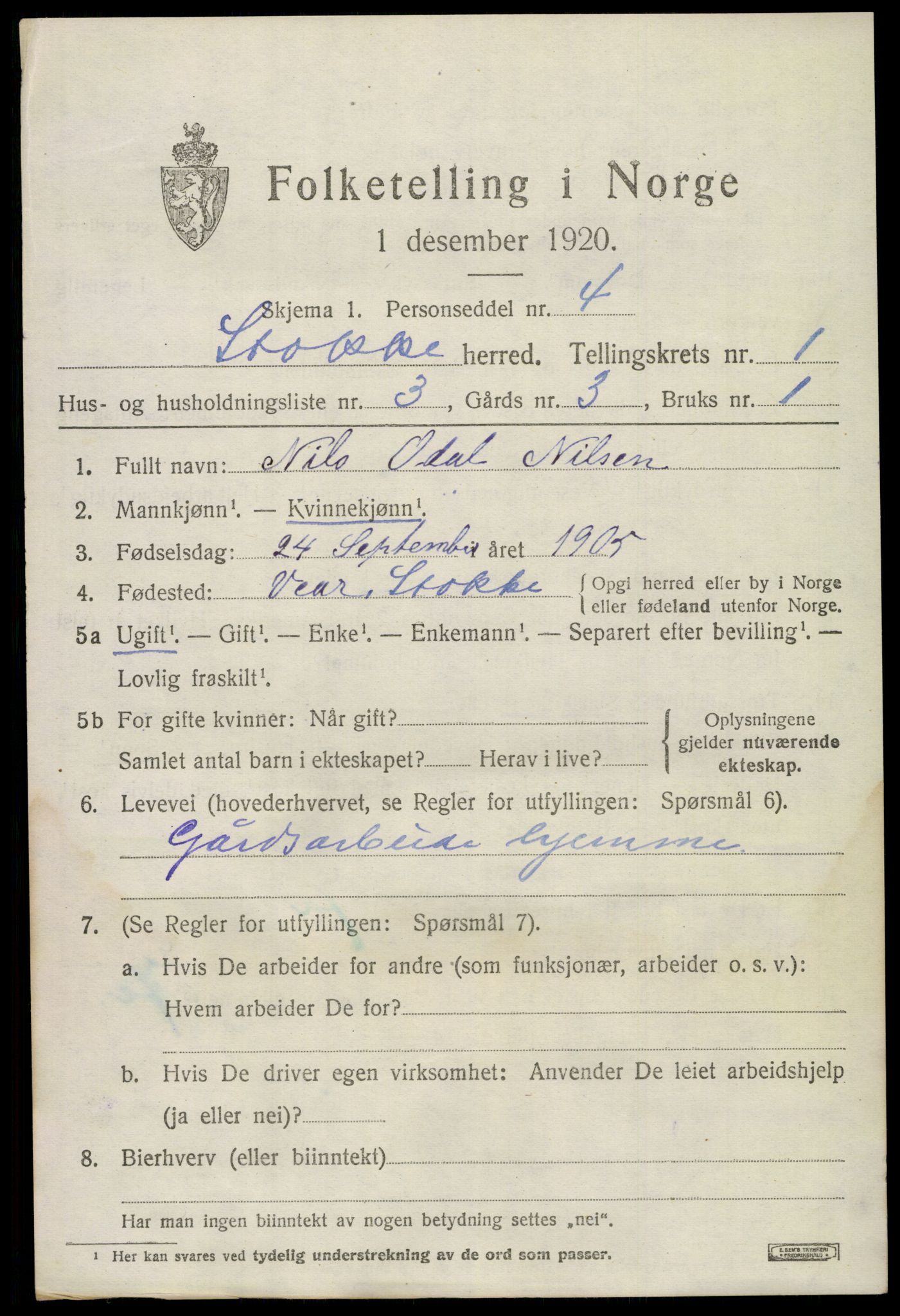 SAKO, 1920 census for Stokke, 1920, p. 2062