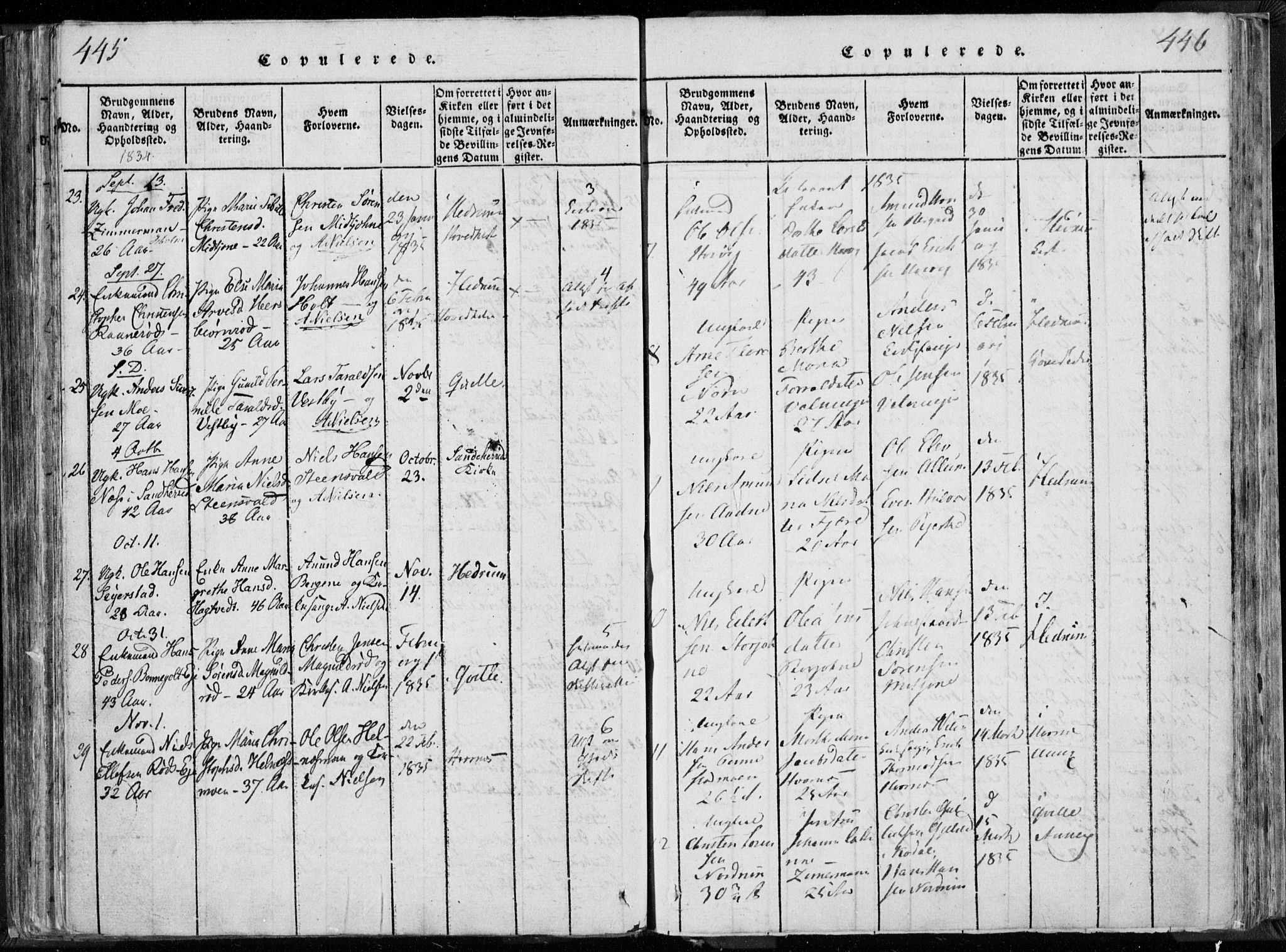 Hedrum kirkebøker, AV/SAKO-A-344/F/Fa/L0004: Parish register (official) no. I 4, 1817-1835, p. 445-446