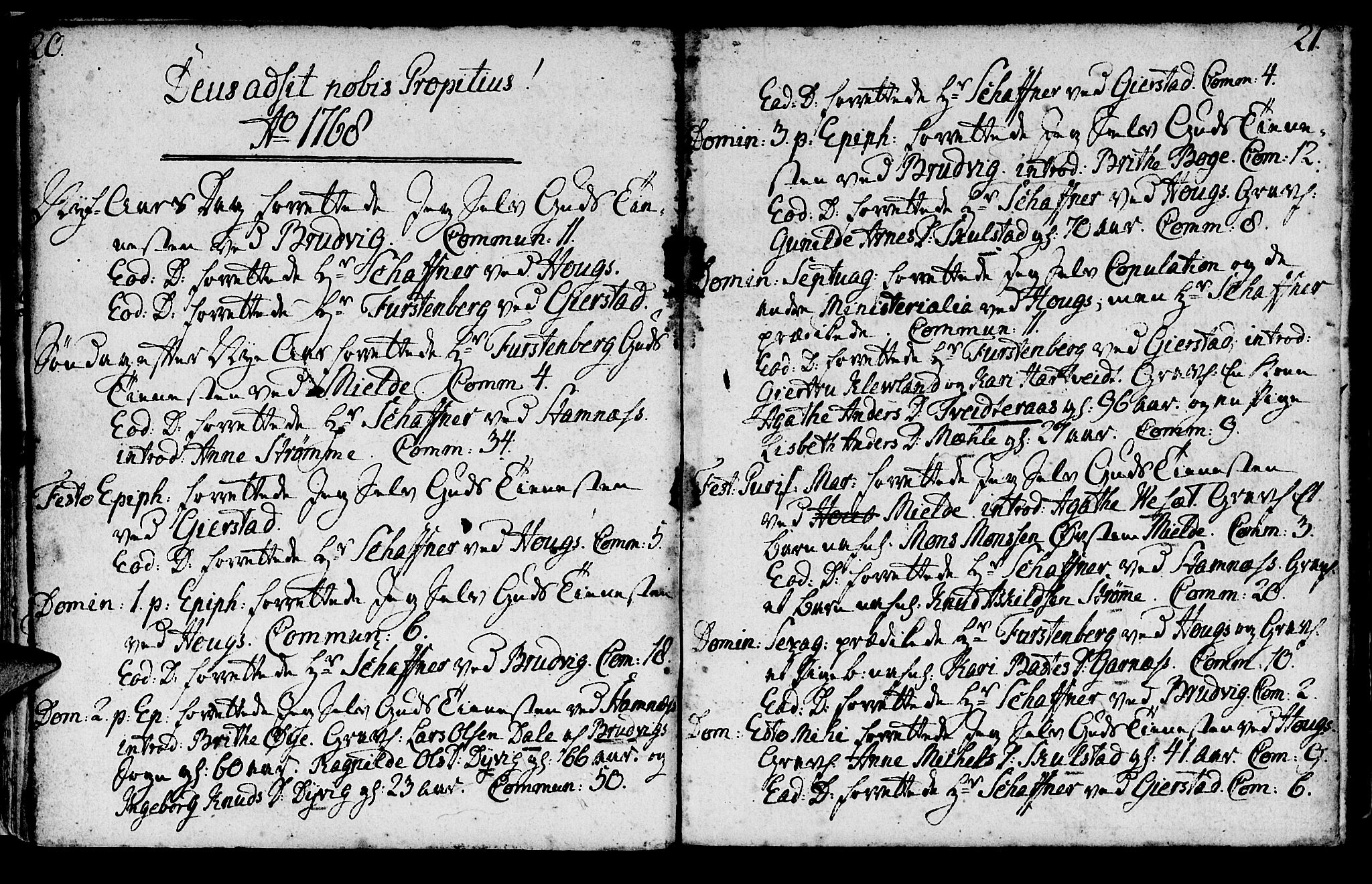 Haus sokneprestembete, SAB/A-75601/H/Haa: Parish register (official) no. A 9, 1767-1781, p. 20-21