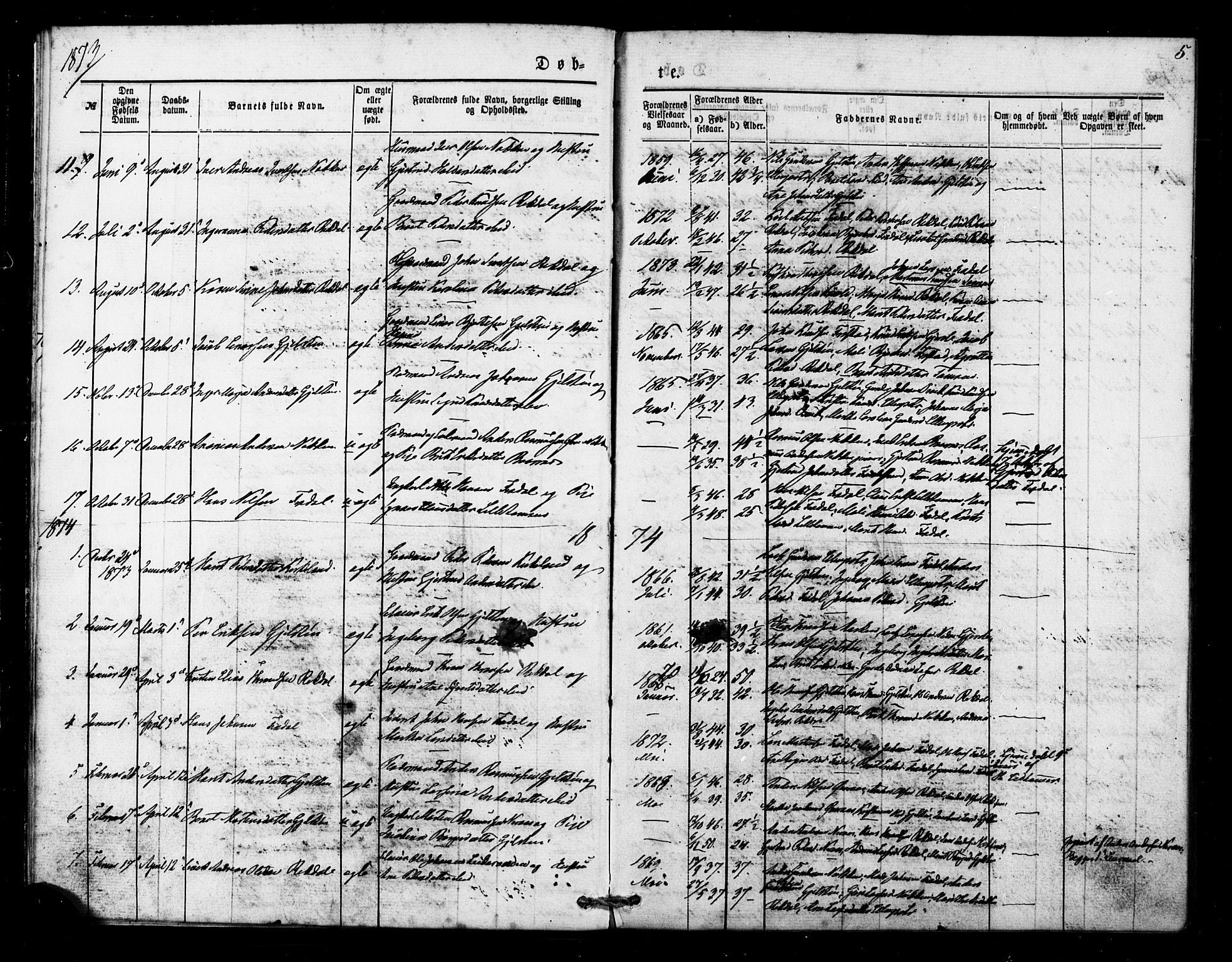 Ministerialprotokoller, klokkerbøker og fødselsregistre - Møre og Romsdal, AV/SAT-A-1454/540/L0540: Parish register (official) no. 540A01, 1872-1883, p. 5