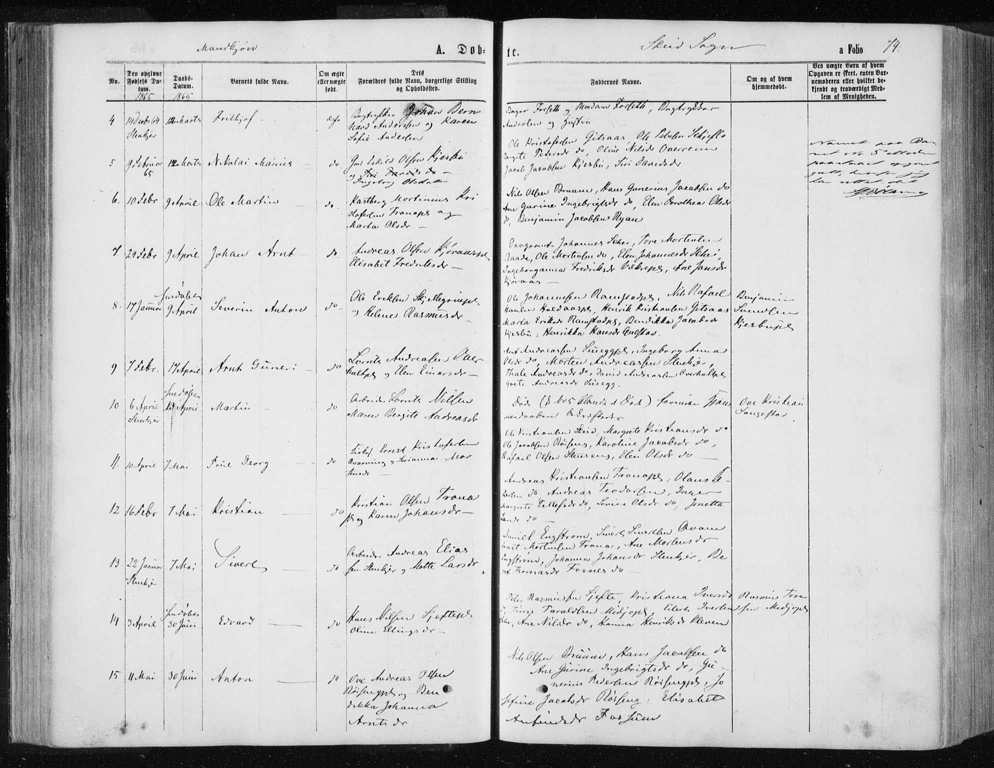 Ministerialprotokoller, klokkerbøker og fødselsregistre - Nord-Trøndelag, AV/SAT-A-1458/735/L0345: Parish register (official) no. 735A08 /2, 1863-1872, p. 74