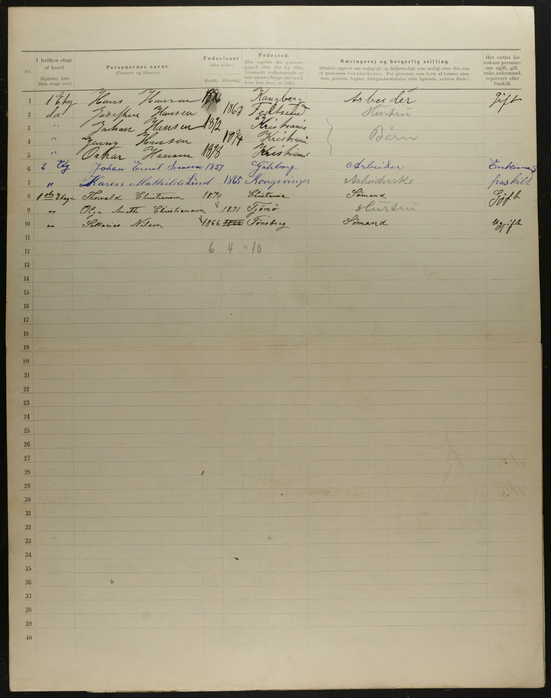 OBA, Municipal Census 1901 for Kristiania, 1901, p. 10011