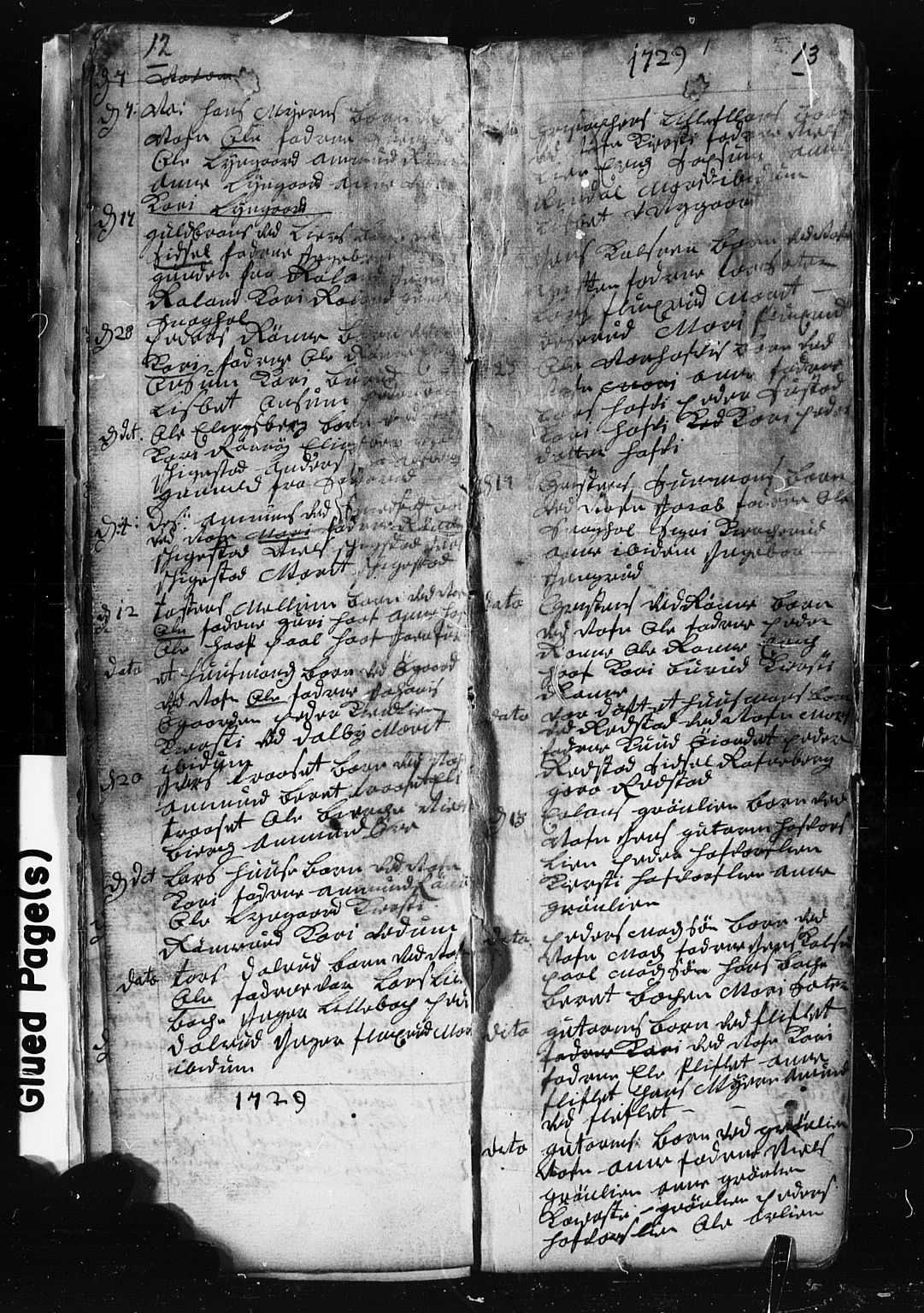 Fåberg prestekontor, SAH/PREST-086/H/Ha/Hab/L0001: Parish register (copy) no. 1, 1727-1767, p. 12-13