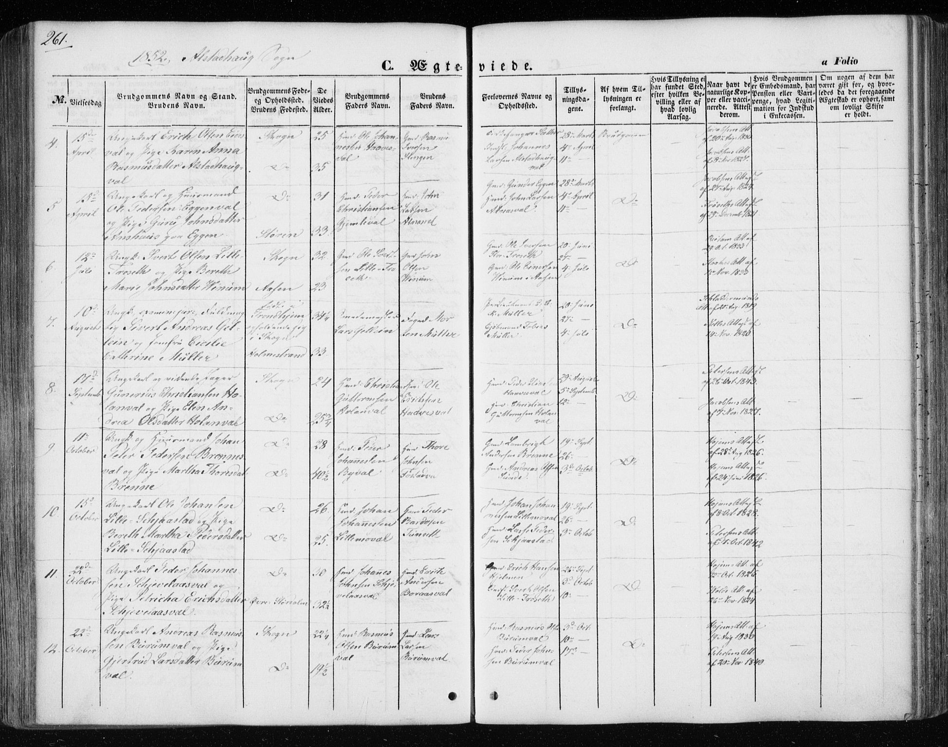 Ministerialprotokoller, klokkerbøker og fødselsregistre - Nord-Trøndelag, SAT/A-1458/717/L0154: Parish register (official) no. 717A07 /1, 1850-1862, p. 261