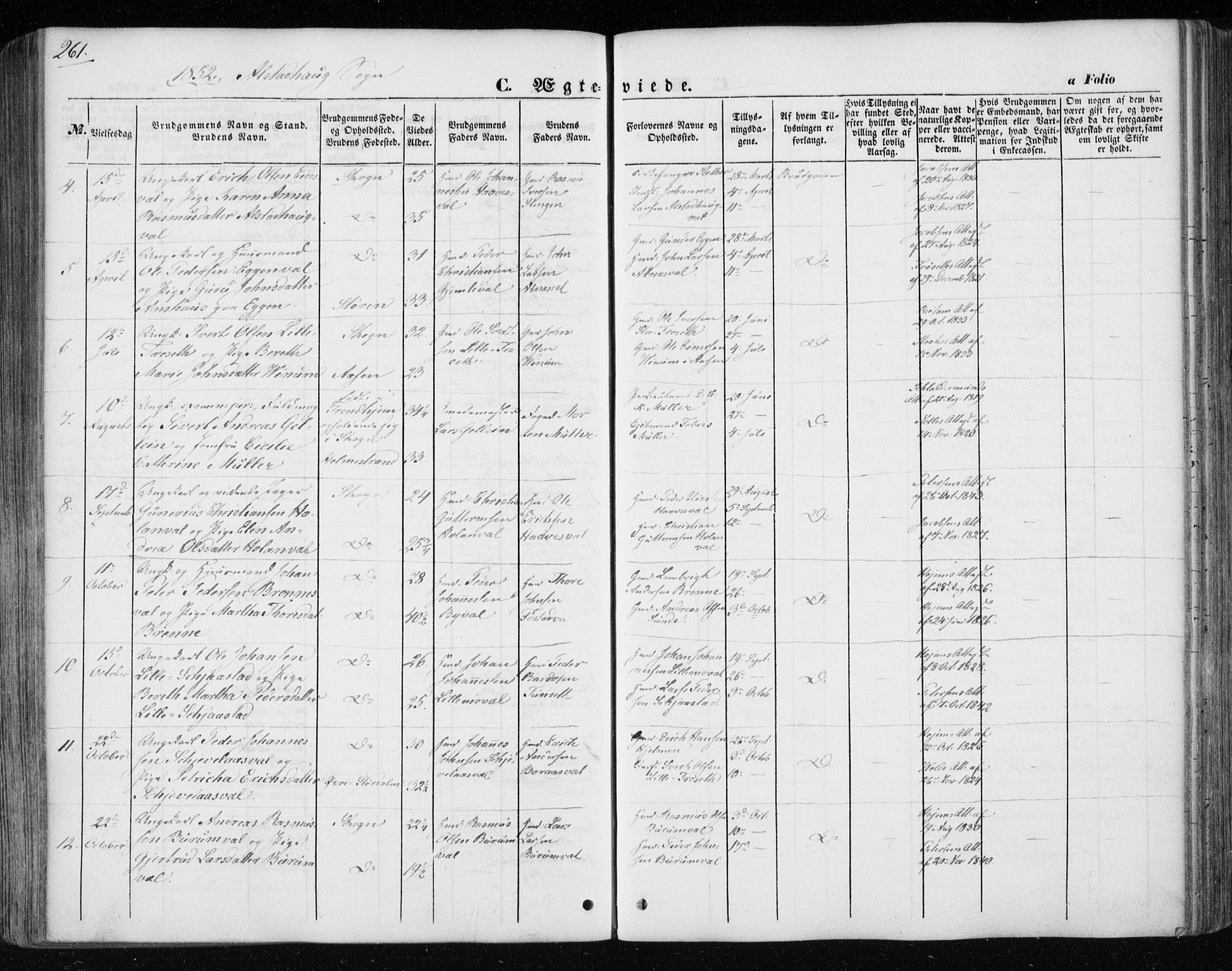 Ministerialprotokoller, klokkerbøker og fødselsregistre - Nord-Trøndelag, AV/SAT-A-1458/717/L0154: Parish register (official) no. 717A07 /1, 1850-1862, p. 261