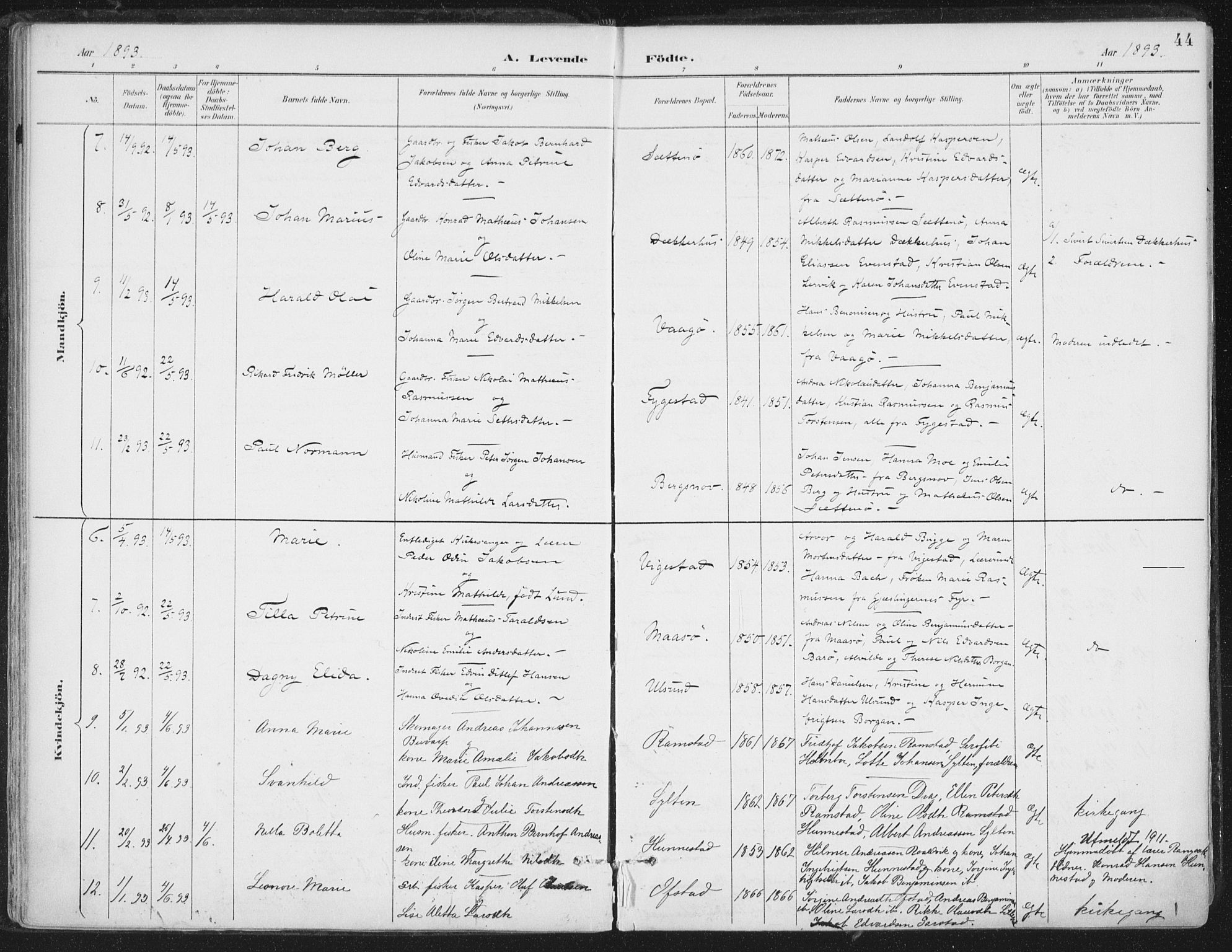 Ministerialprotokoller, klokkerbøker og fødselsregistre - Nord-Trøndelag, SAT/A-1458/786/L0687: Parish register (official) no. 786A03, 1888-1898, p. 44