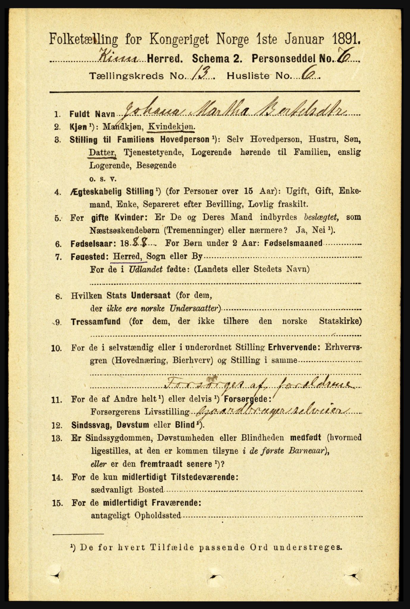 RA, 1891 census for 1437 Kinn, 1891, p. 5092