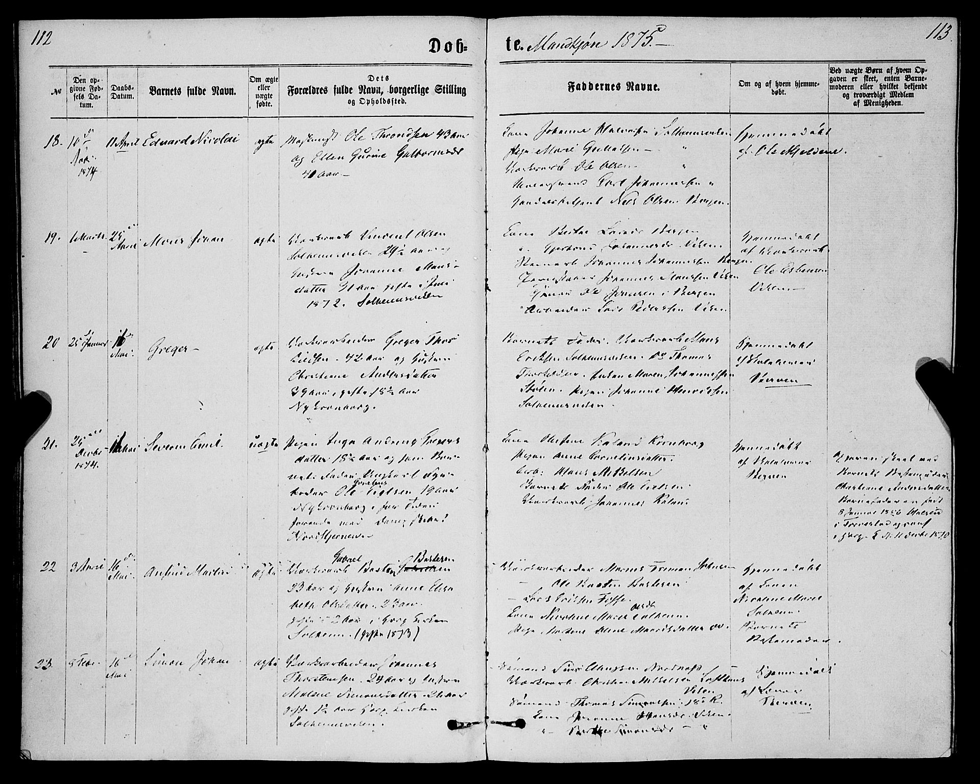 St. Jørgens hospital og Årstad sokneprestembete, AV/SAB-A-99934: Parish register (official) no. A 6, 1870-1878, p. 112-113