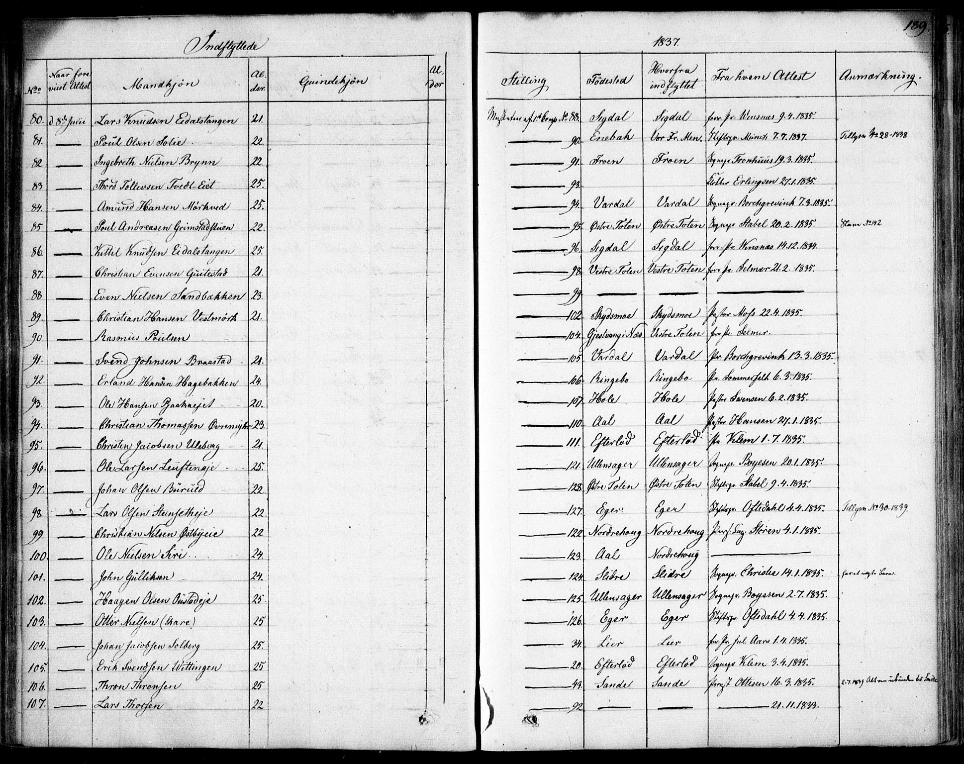 Garnisonsmenigheten Kirkebøker, SAO/A-10846/F/Fa/L0007: Parish register (official) no. 7, 1828-1881, p. 189