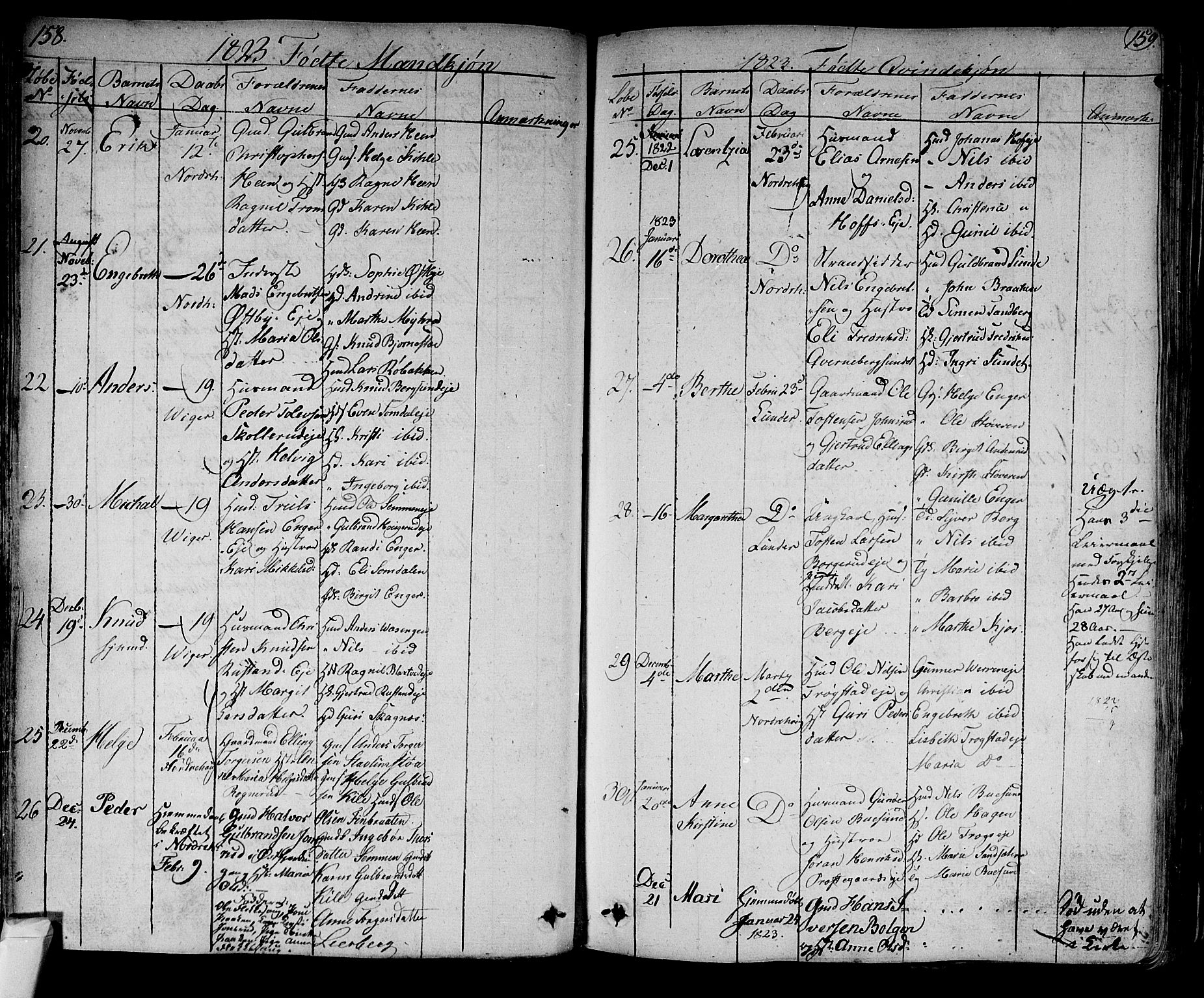 Norderhov kirkebøker, AV/SAKO-A-237/F/Fa/L0009: Parish register (official) no. 9, 1819-1837, p. 158-159