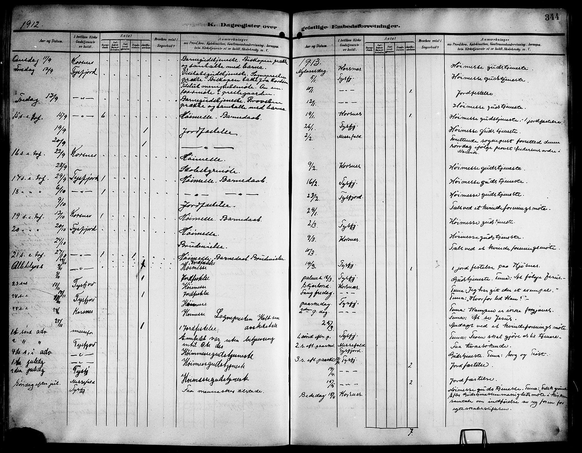 Ministerialprotokoller, klokkerbøker og fødselsregistre - Nordland, AV/SAT-A-1459/861/L0877: Parish register (copy) no. 861C03, 1903-1919, p. 344