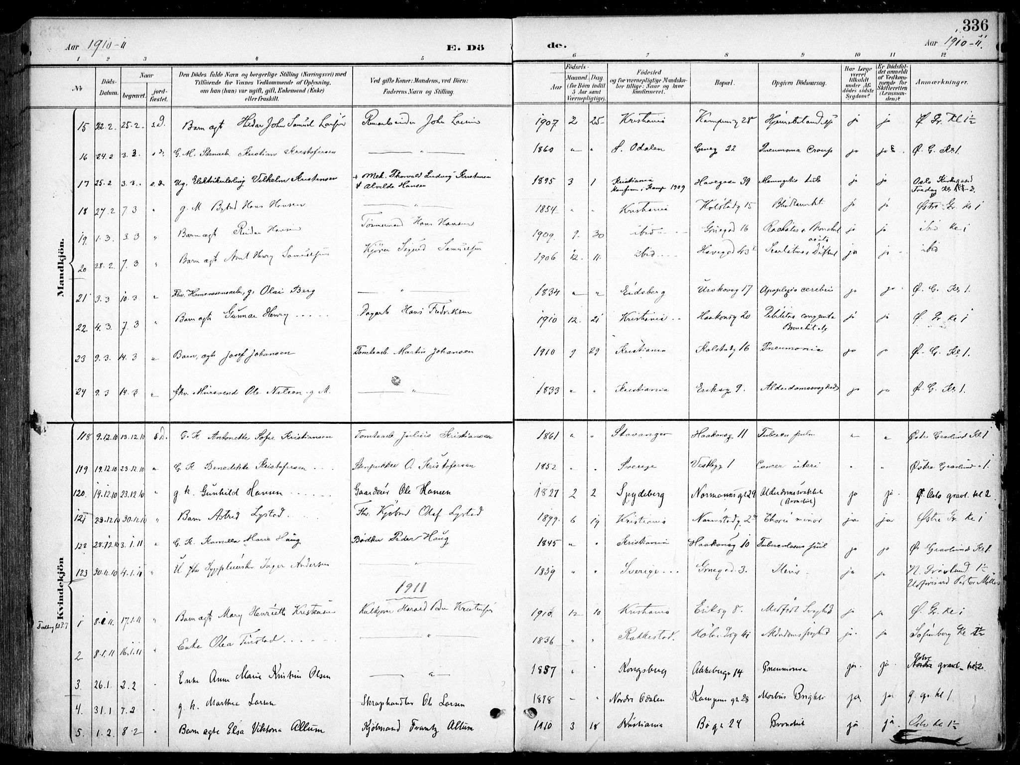 Kampen prestekontor Kirkebøker, SAO/A-10853/F/Fa/L0009: Parish register (official) no. I 9, 1899-1911, p. 336