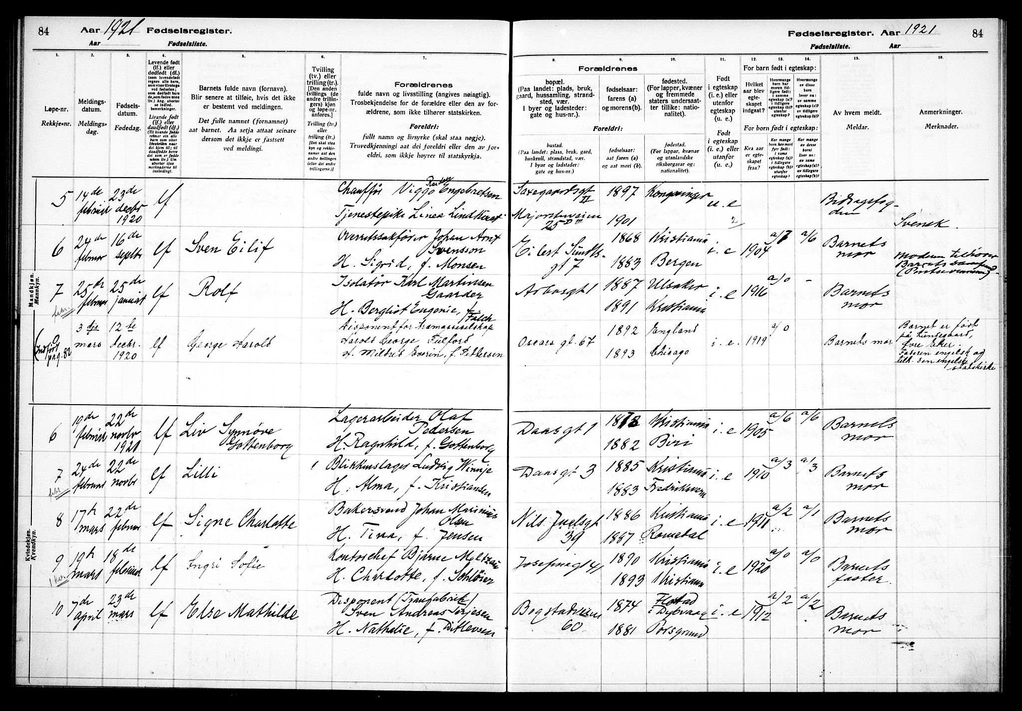 Uranienborg prestekontor Kirkebøker, AV/SAO-A-10877/J/Ja/L0001: Birth register no. 1, 1916-1930, p. 84