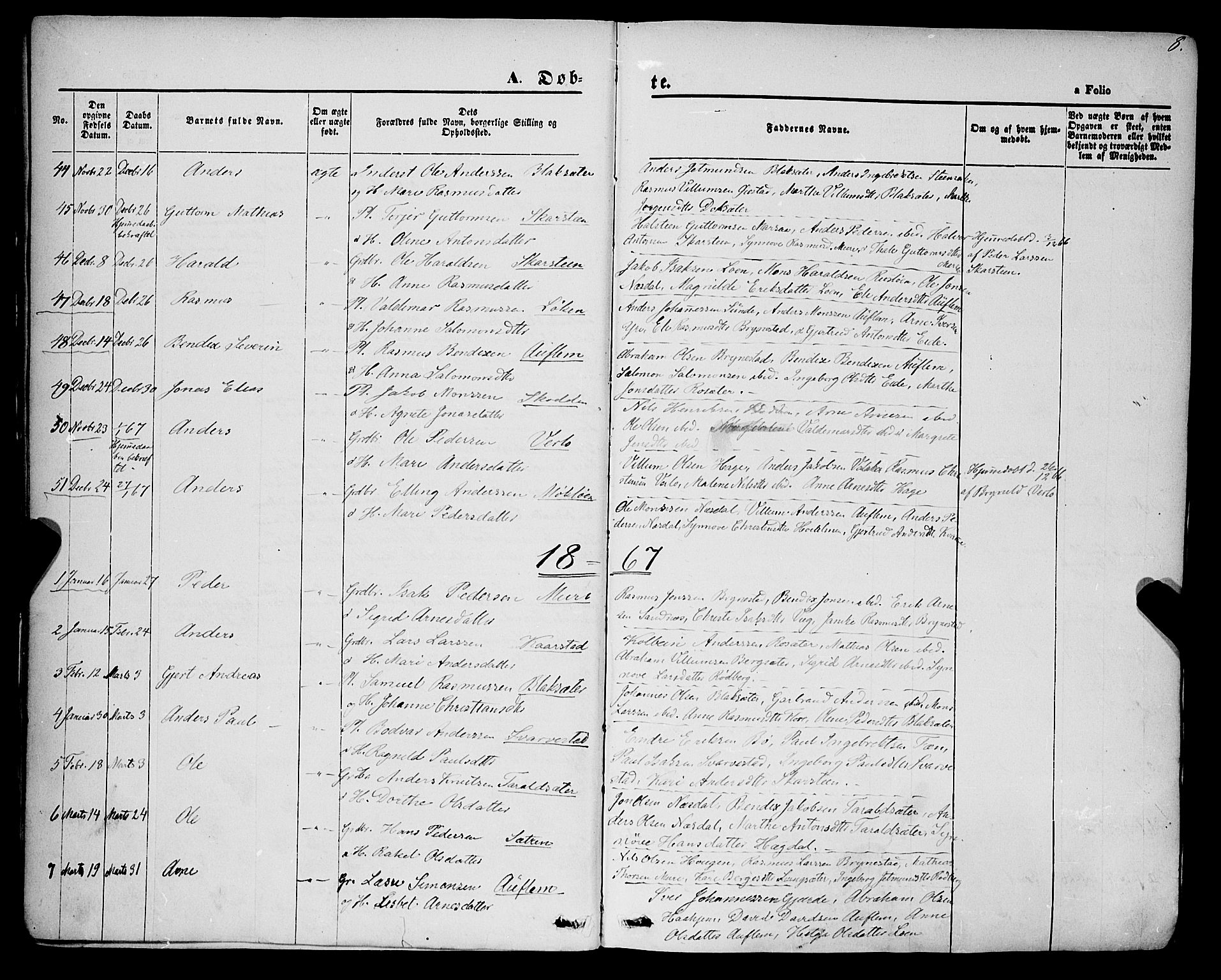 Innvik sokneprestembete, AV/SAB-A-80501: Parish register (official) no. A 6, 1865-1878, p. 8