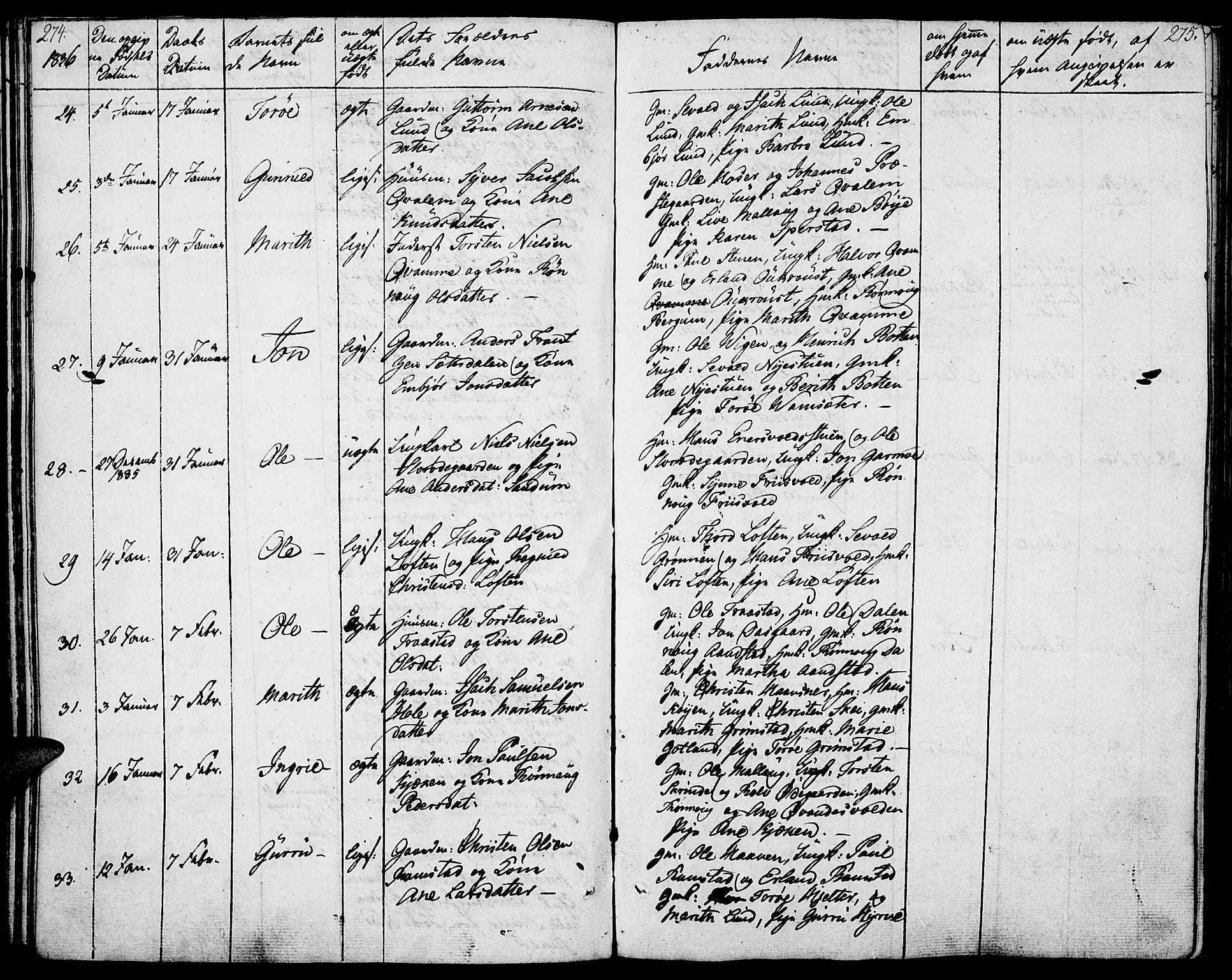 Lom prestekontor, AV/SAH-PREST-070/K/L0005: Parish register (official) no. 5, 1825-1837, p. 274-275