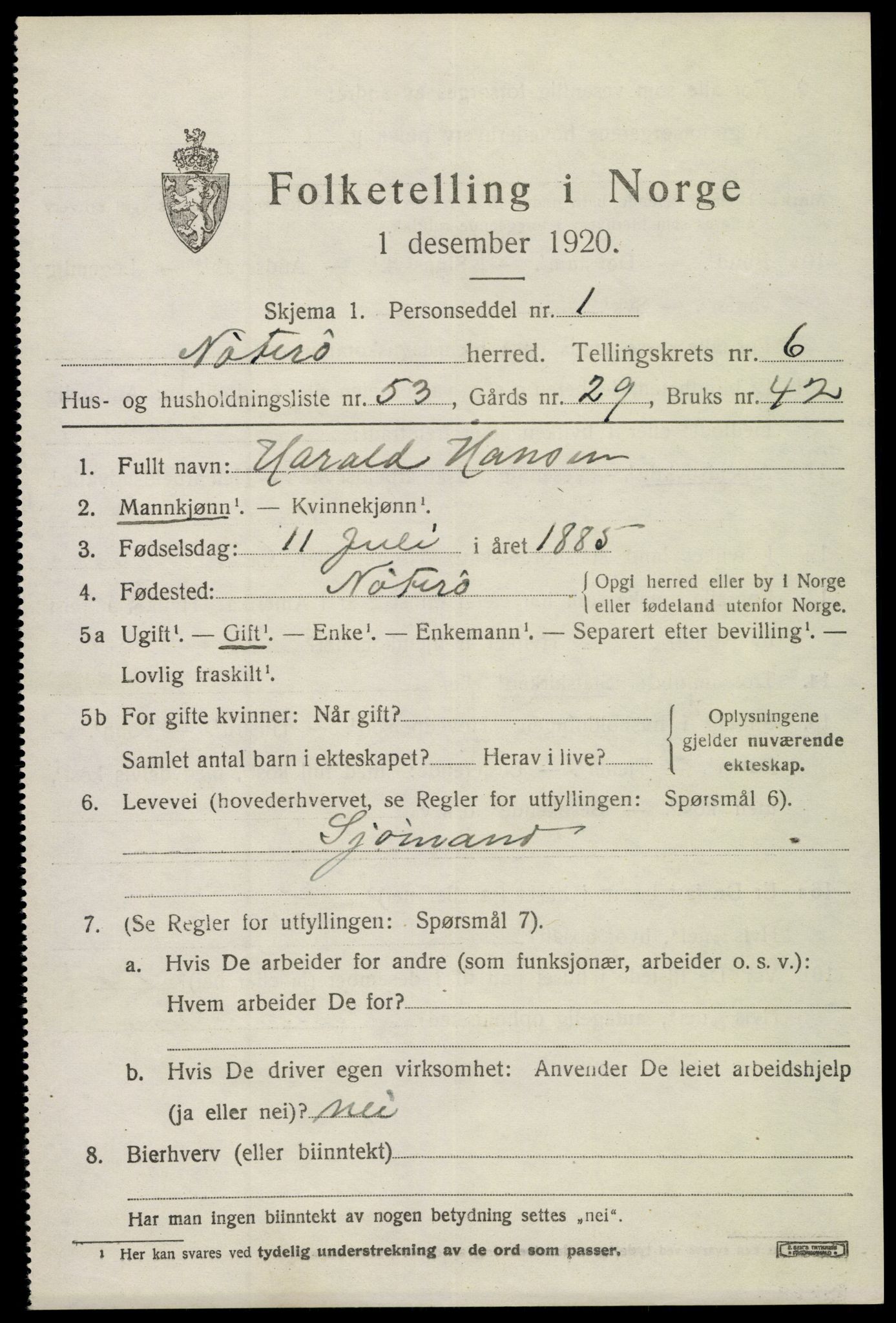 SAKO, 1920 census for Nøtterøy, 1920, p. 8851
