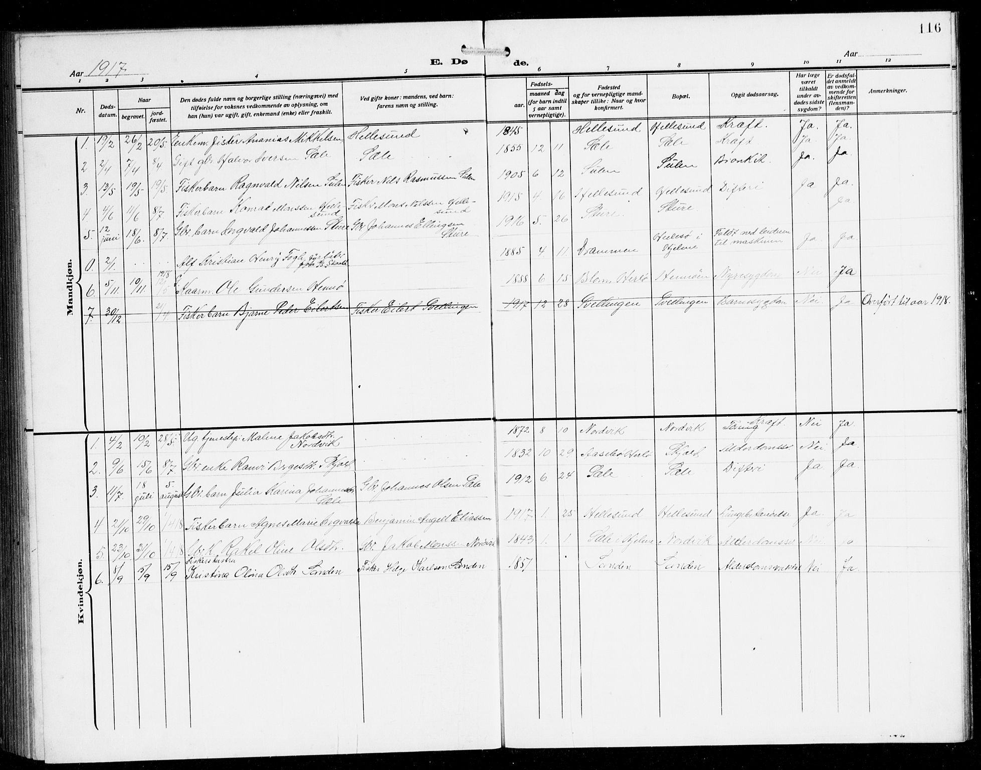 Herdla Sokneprestembete, SAB/A-75701/H/Hab: Parish register (copy) no. B 1, 1909-1929, p. 116