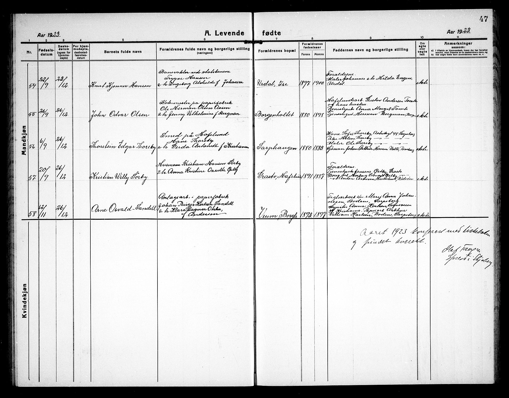 Skjeberg prestekontor Kirkebøker, AV/SAO-A-10923/G/Gd/L0002: Parish register (copy) no. IV 2, 1917-1931, p. 47