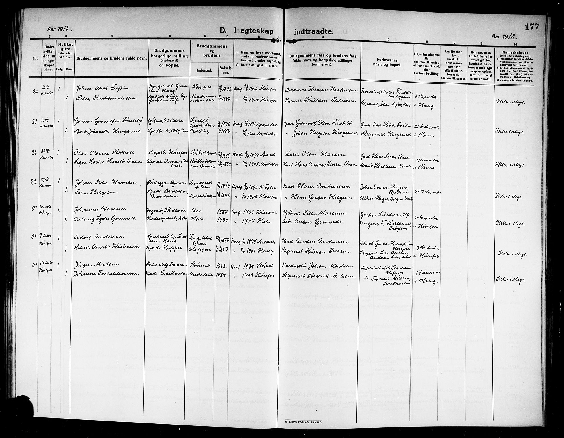 Norderhov kirkebøker, AV/SAKO-A-237/G/Ga/L0009: Parish register (copy) no. I 9, 1913-1920, p. 177