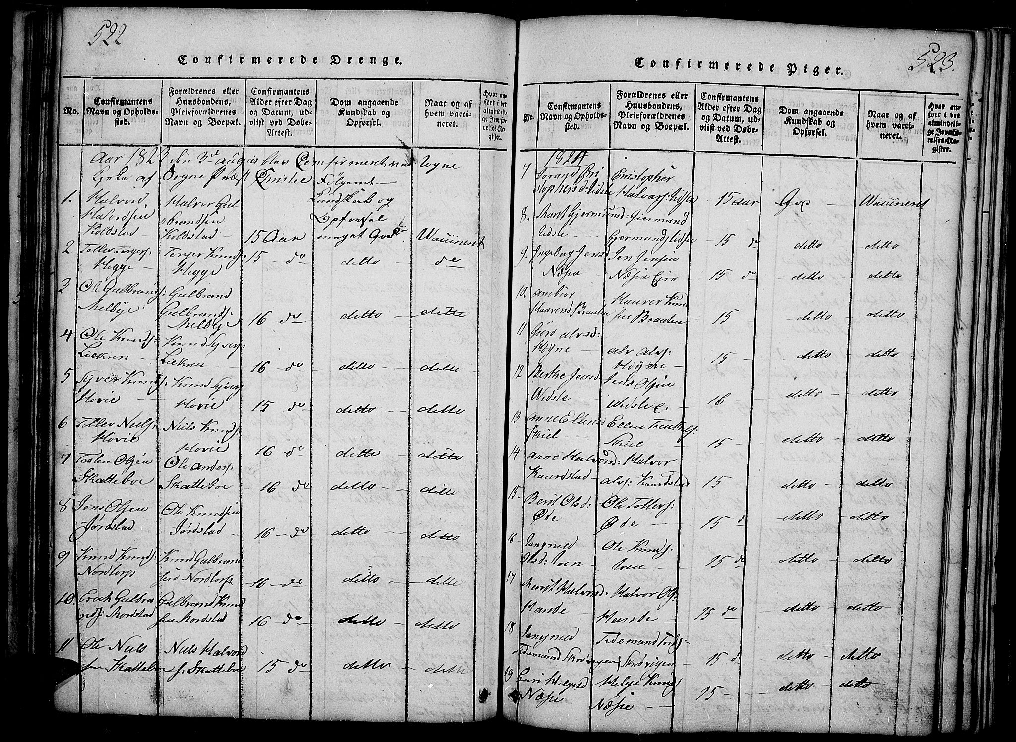 Slidre prestekontor, SAH/PREST-134/H/Ha/Haa/L0002: Parish register (official) no. 2, 1814-1830, p. 522-523