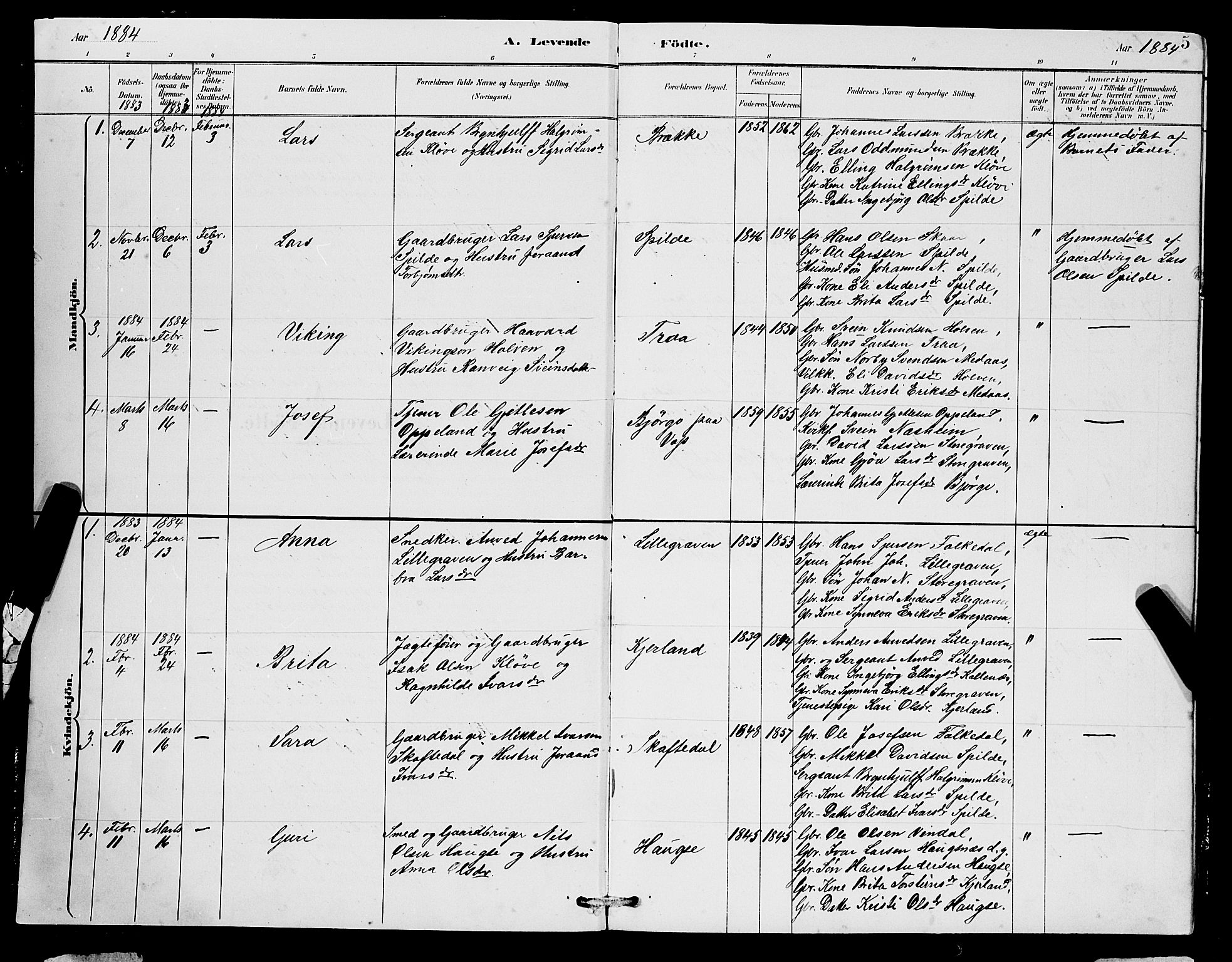 Ulvik sokneprestembete, SAB/A-78801/H/Hab: Parish register (copy) no. B 3, 1884-1901, p. 5