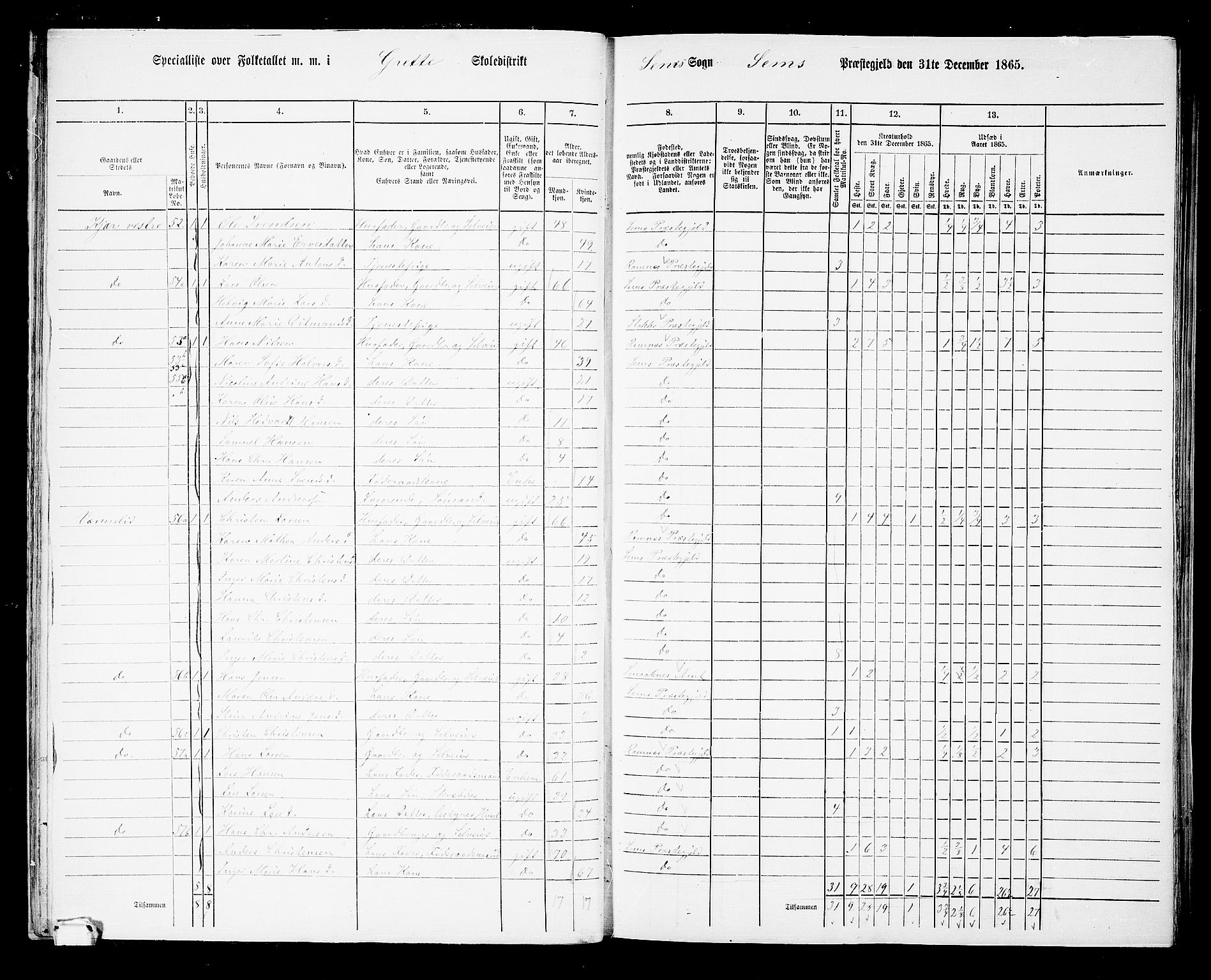 RA, 1865 census for Sem, 1865, p. 30