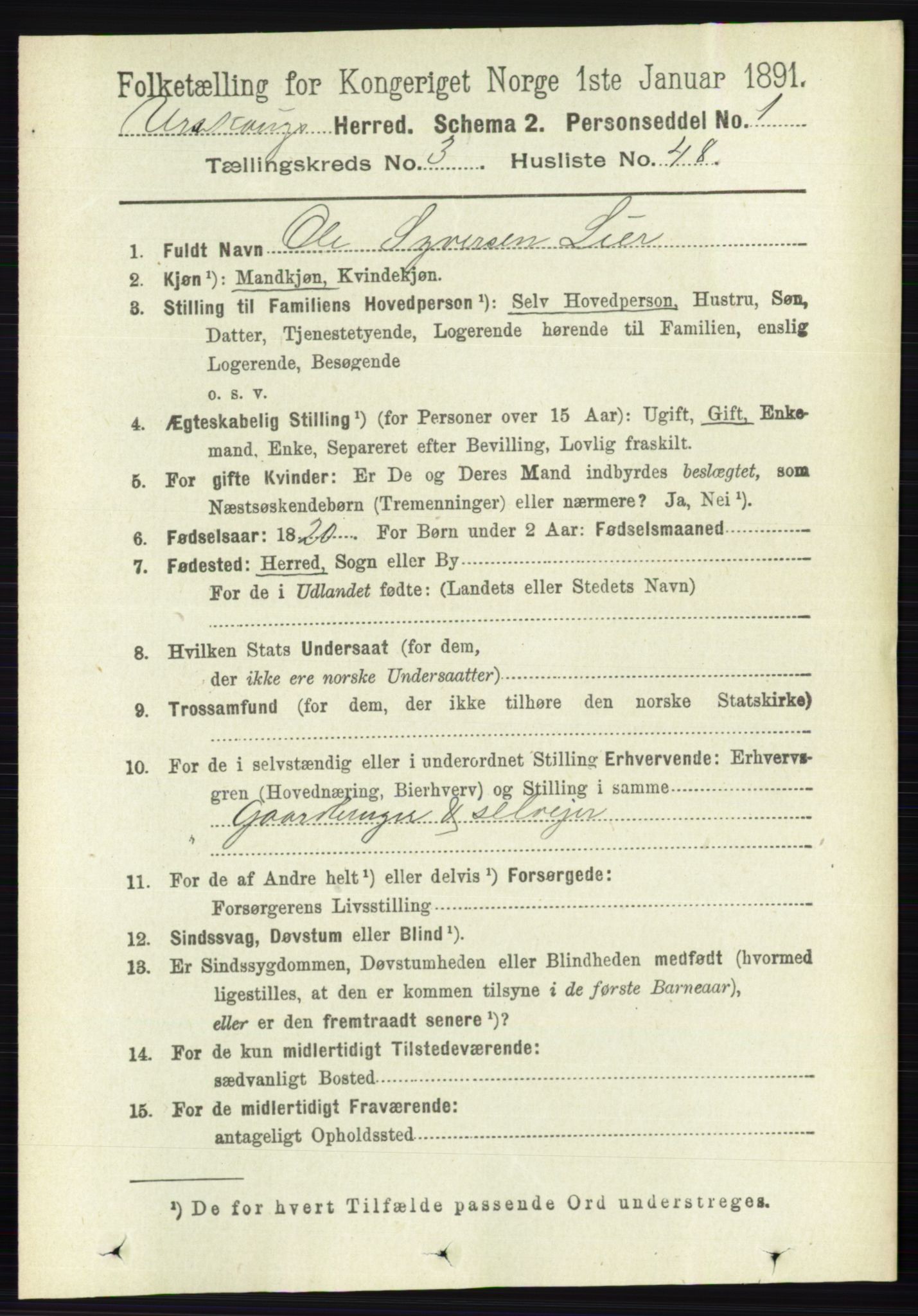 RA, 1891 census for 0224 Aurskog, 1891, p. 804