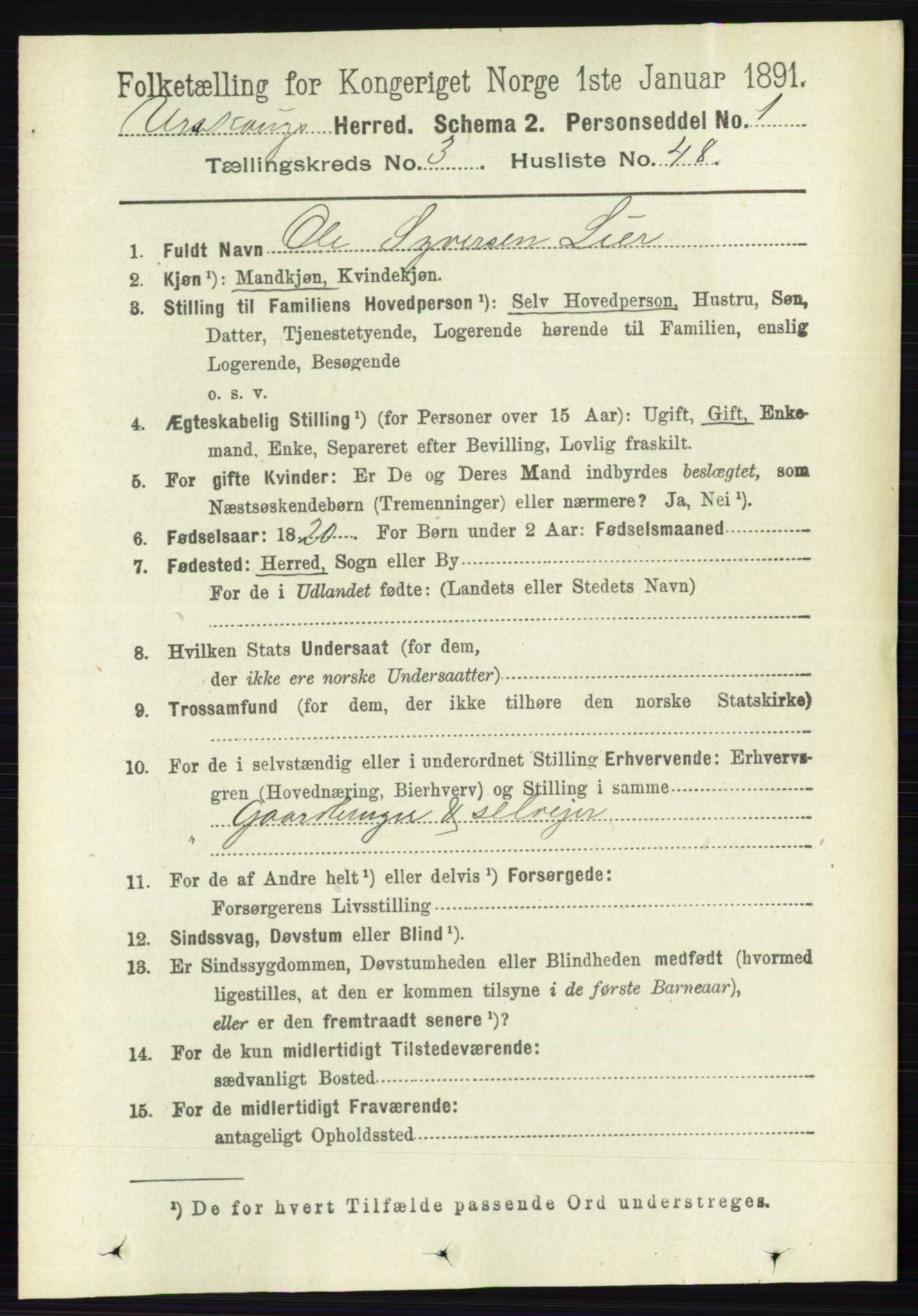 RA, 1891 census for 0224 Aurskog, 1891, p. 804