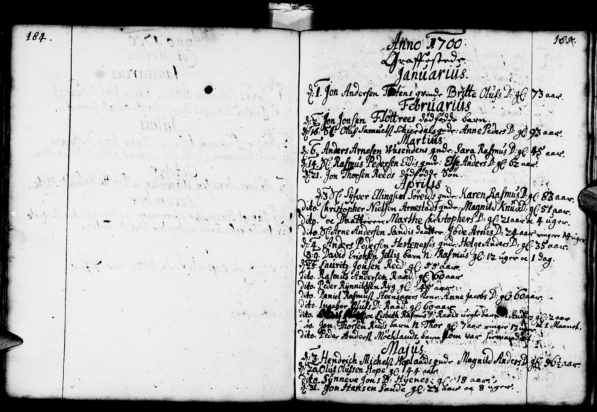 Gloppen sokneprestembete, SAB/A-80101/H/Haa/Haaa/L0001: Parish register (official) no. A 1, 1686-1711, p. 184-185
