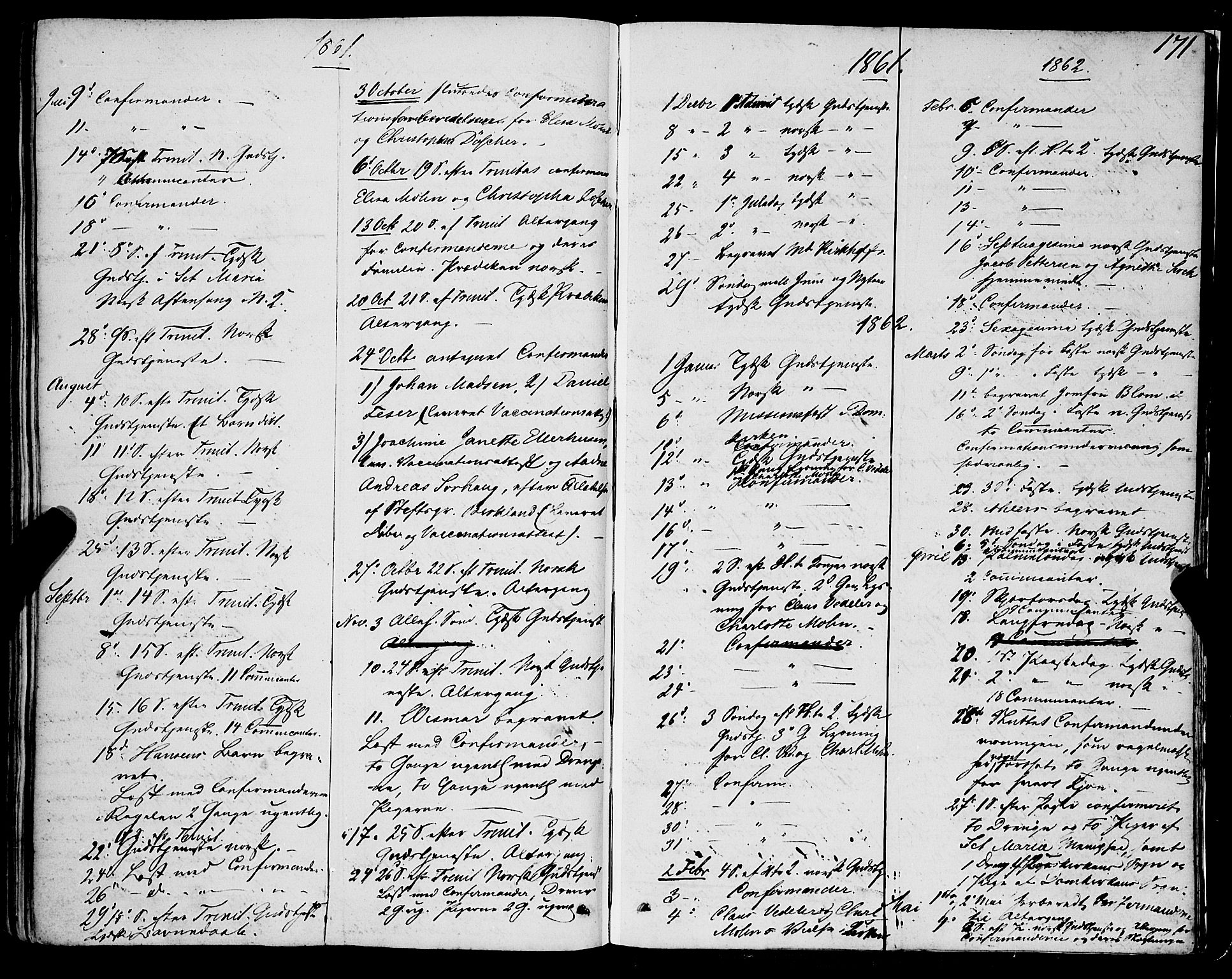 Mariakirken Sokneprestembete, SAB/A-76901/H/Haa/L0006: Parish register (official) no. A 6, 1846-1877, p. 171