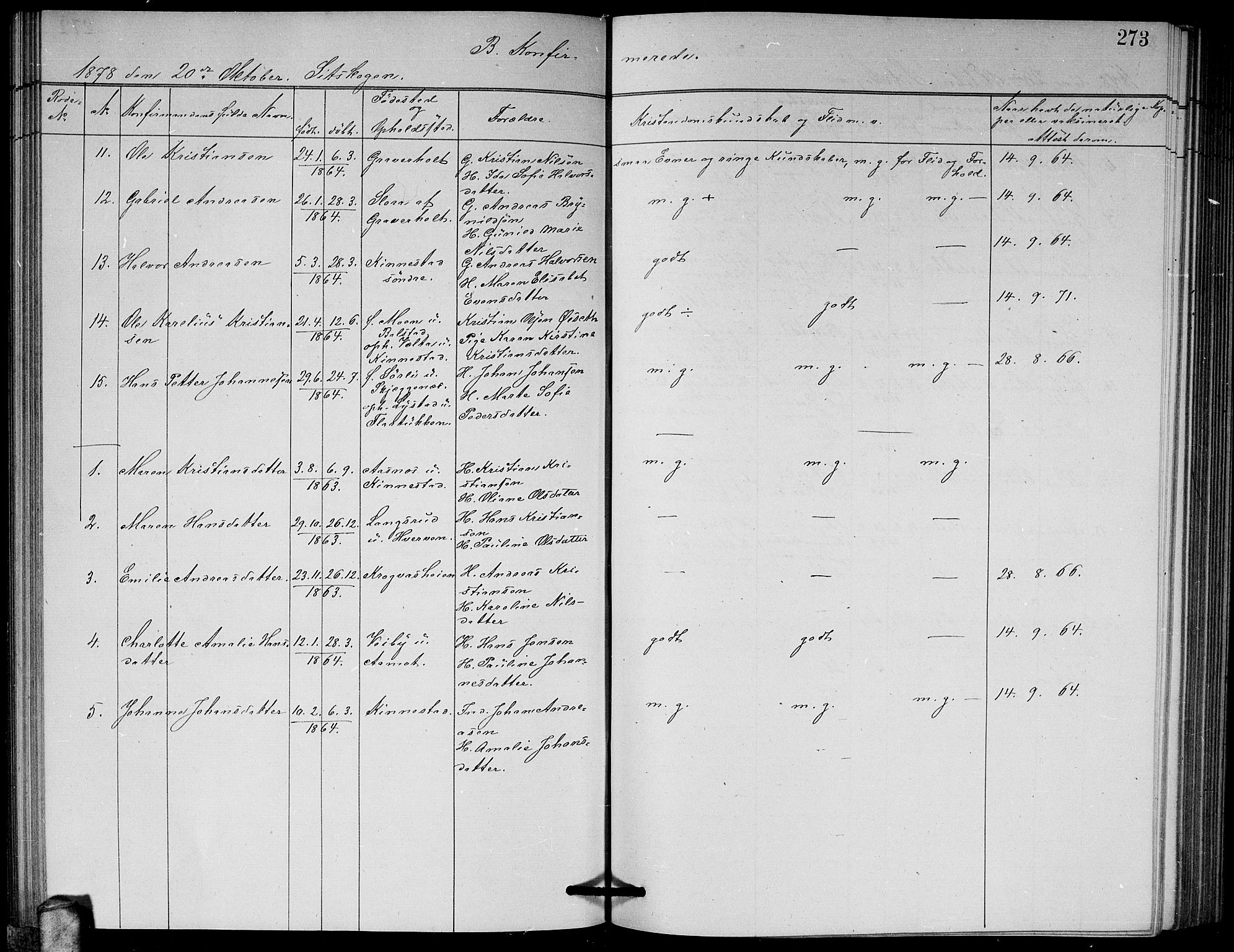 Høland prestekontor Kirkebøker, AV/SAO-A-10346a/G/Ga/L0006: Parish register (copy) no. I 6, 1869-1879, p. 273