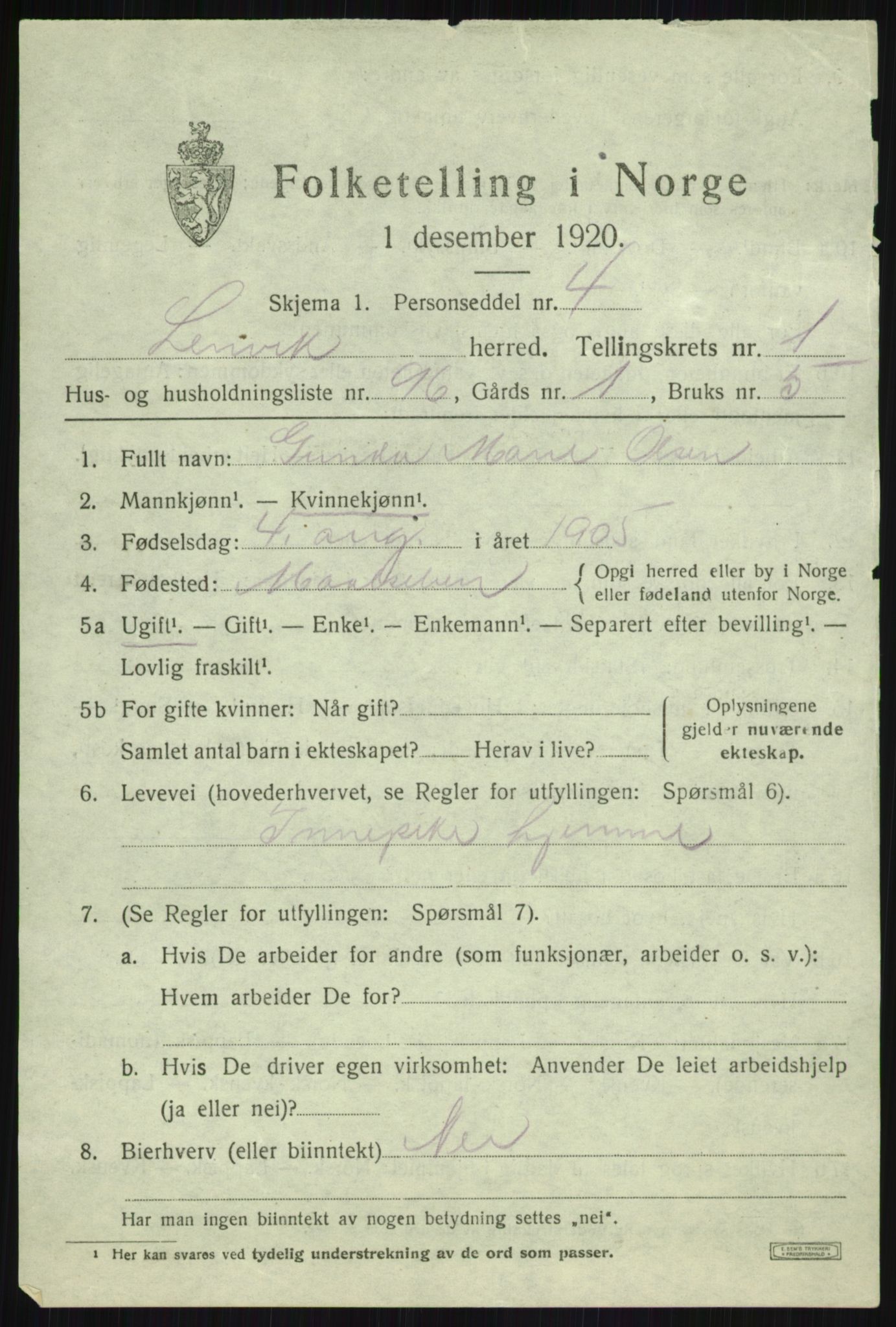 SATØ, 1920 census for Lenvik, 1920, p. 3092