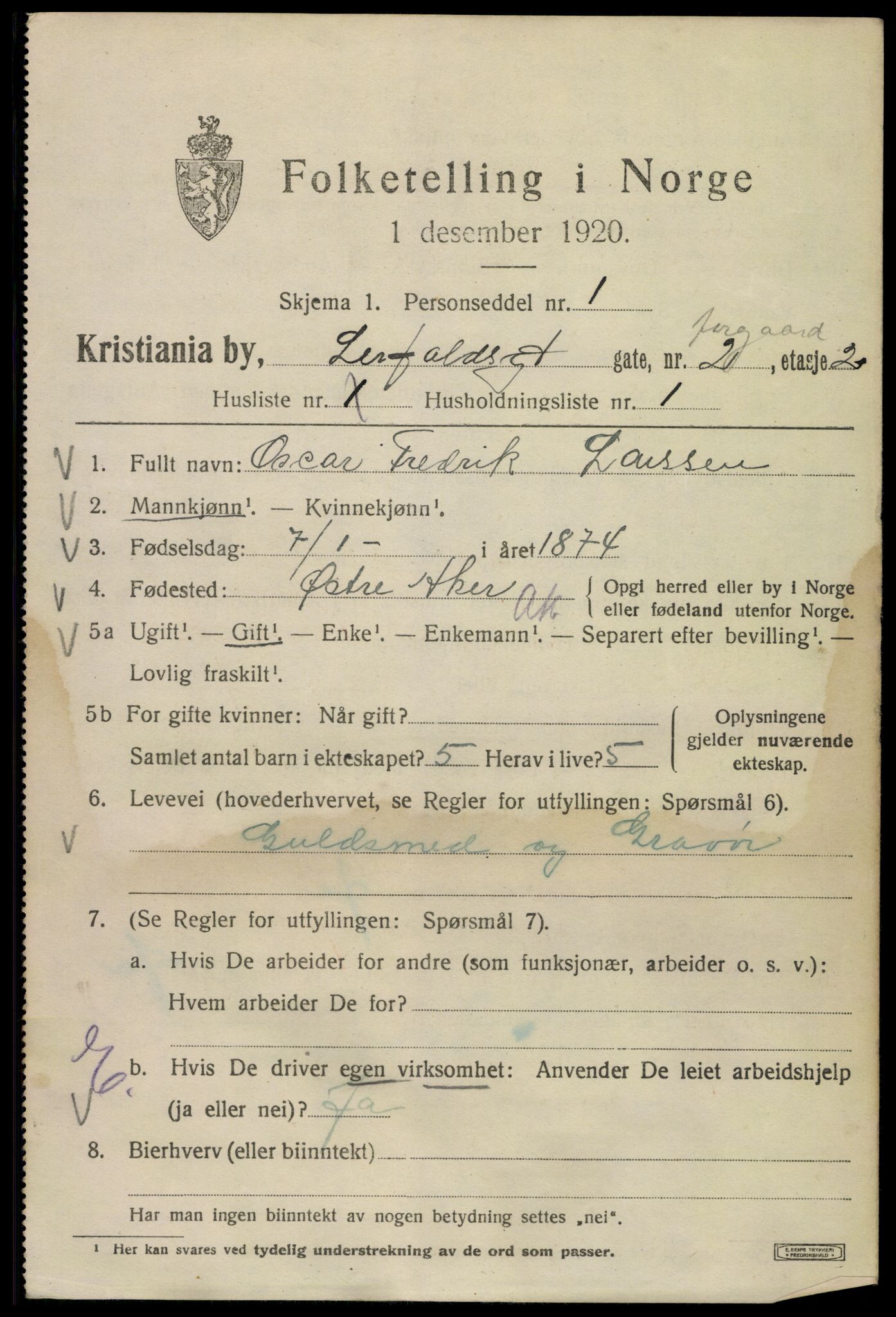 SAO, 1920 census for Kristiania, 1920, p. 362315