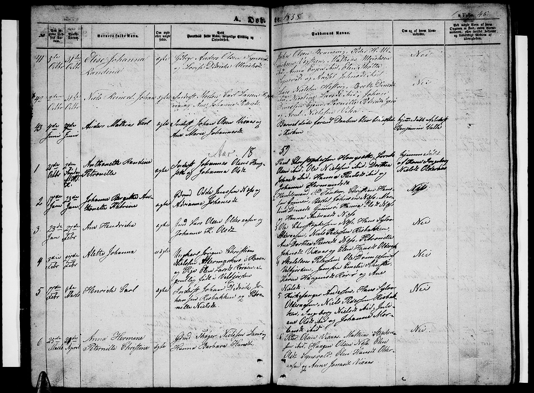 Ministerialprotokoller, klokkerbøker og fødselsregistre - Nordland, SAT/A-1459/816/L0251: Parish register (copy) no. 816C01, 1852-1870, p. 45
