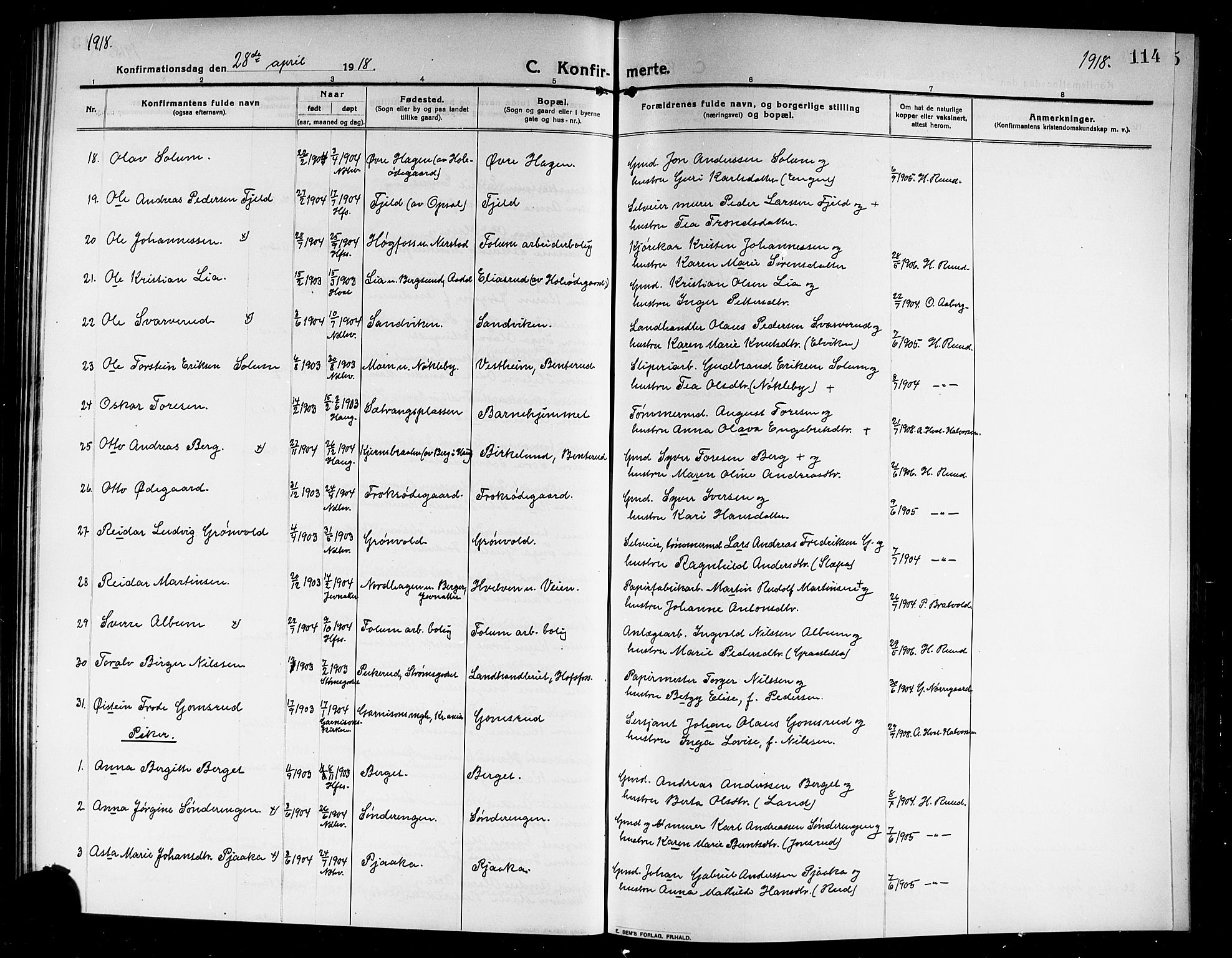 Norderhov kirkebøker, SAKO/A-237/G/Ga/L0009: Parish register (copy) no. I 9, 1913-1920, p. 114